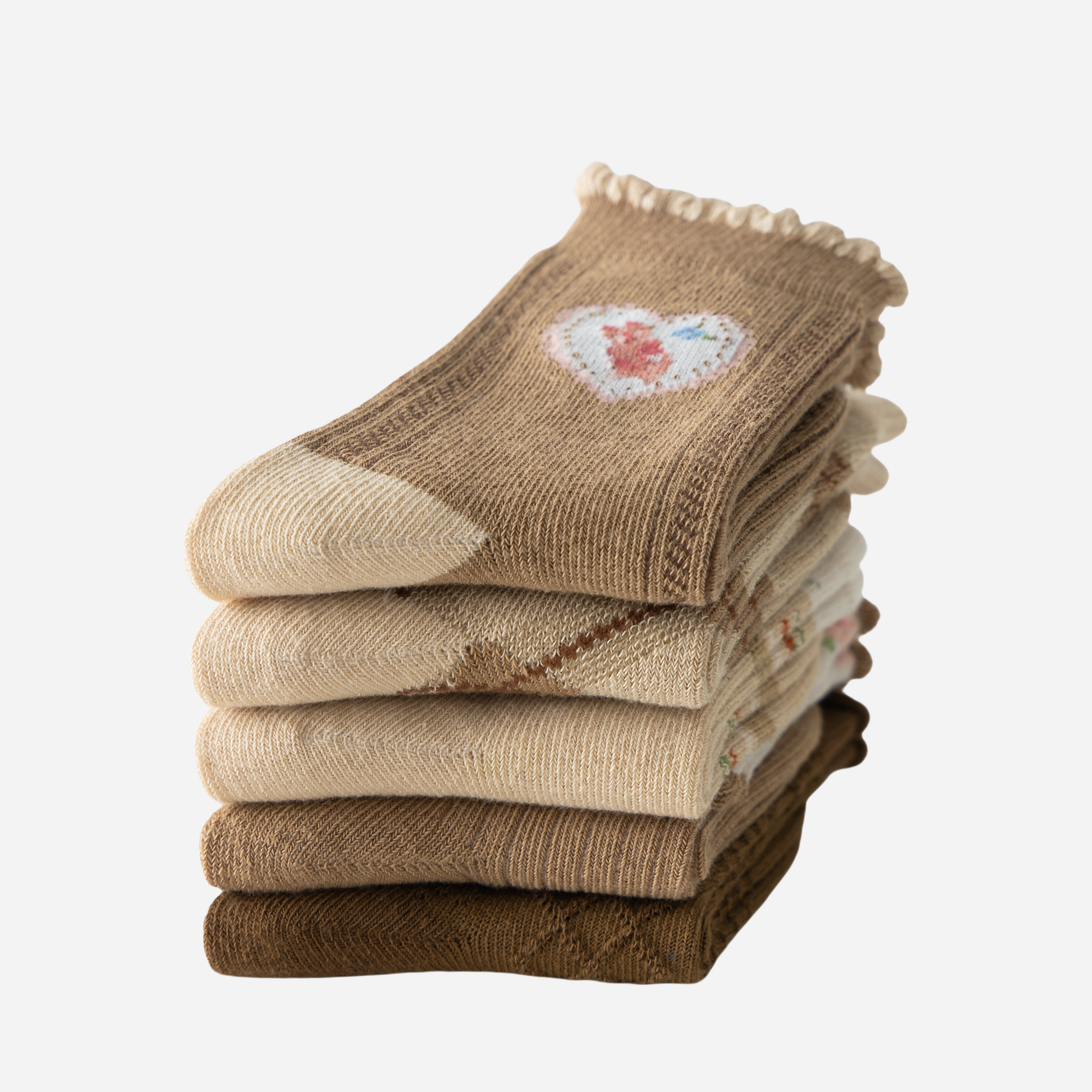Kid's Girls' Vintage Argyle & Floral Crew Socks - 5 Pairs