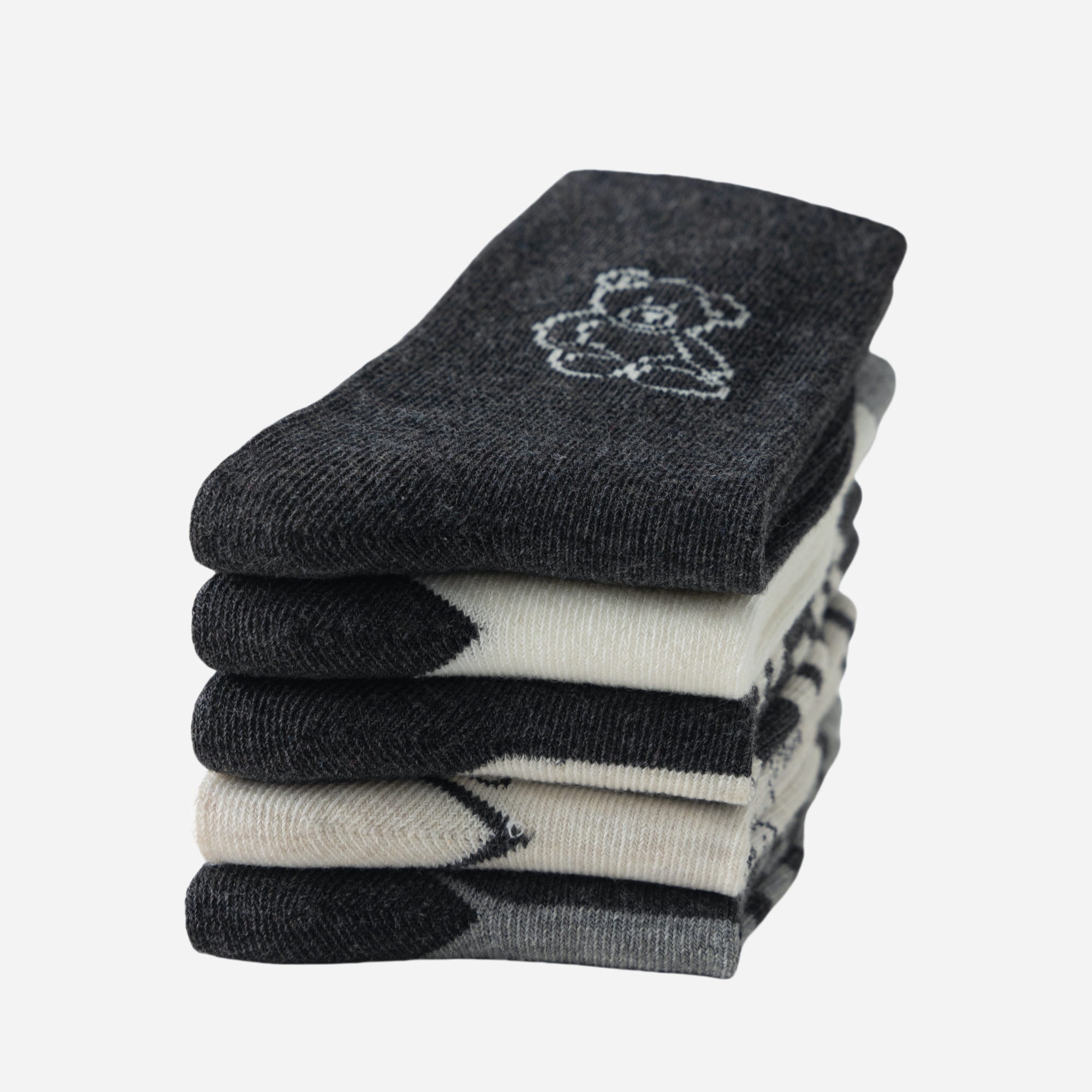 Kid's Bear & Stripe Crew Socks - 5 Pairs