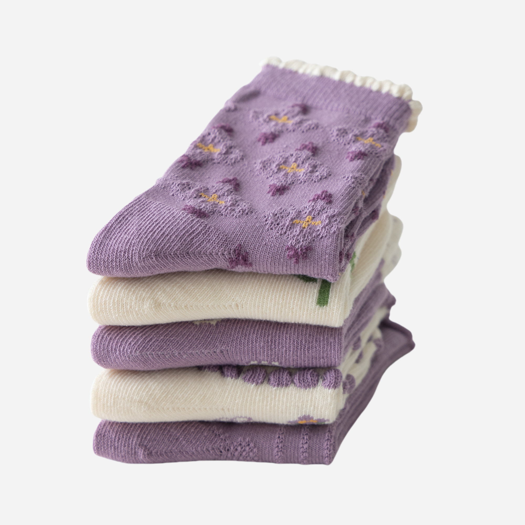 Kid's Girls' Purple Floral Crew Socks - 5 Pairs