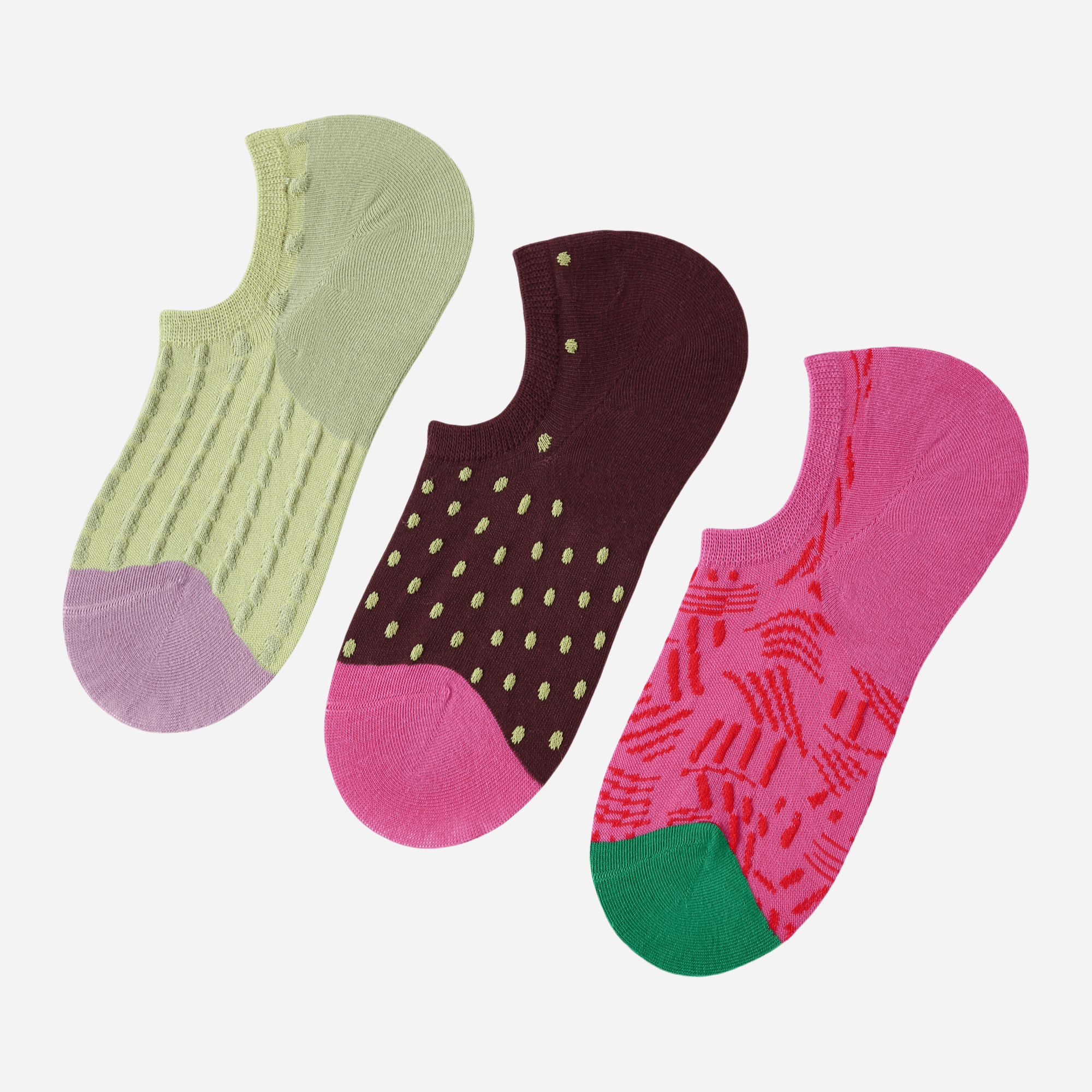 Women's Playful Patterned No-Show Socks - 3 Pairs