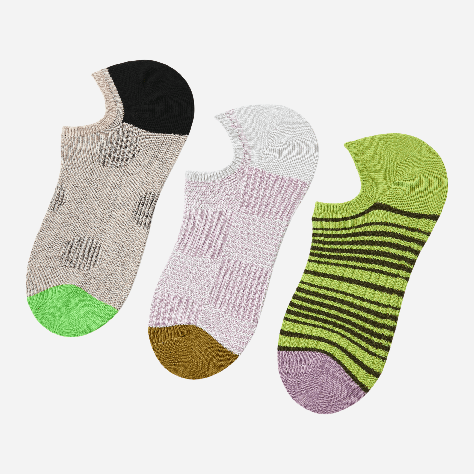 Women's Patterned Color Block No-show Socks - 3 Pairs
