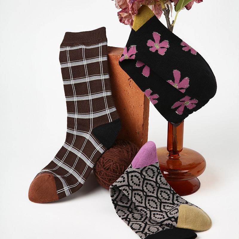 Women's Modern Floral & Plaid Socks - 3 pairs