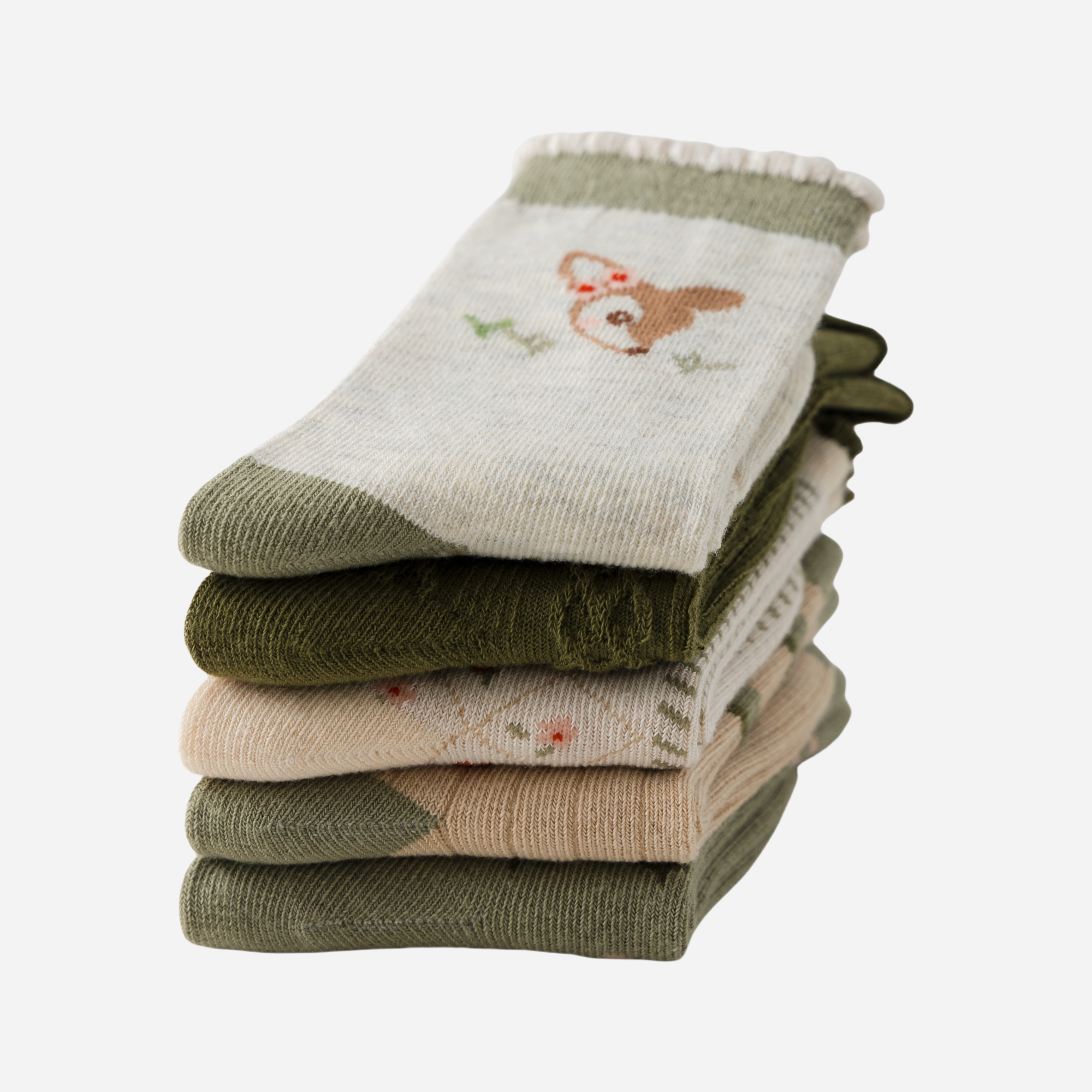 Kid's Girls' Woodland Fawn & Floral Crew Socks - 5 Pairs