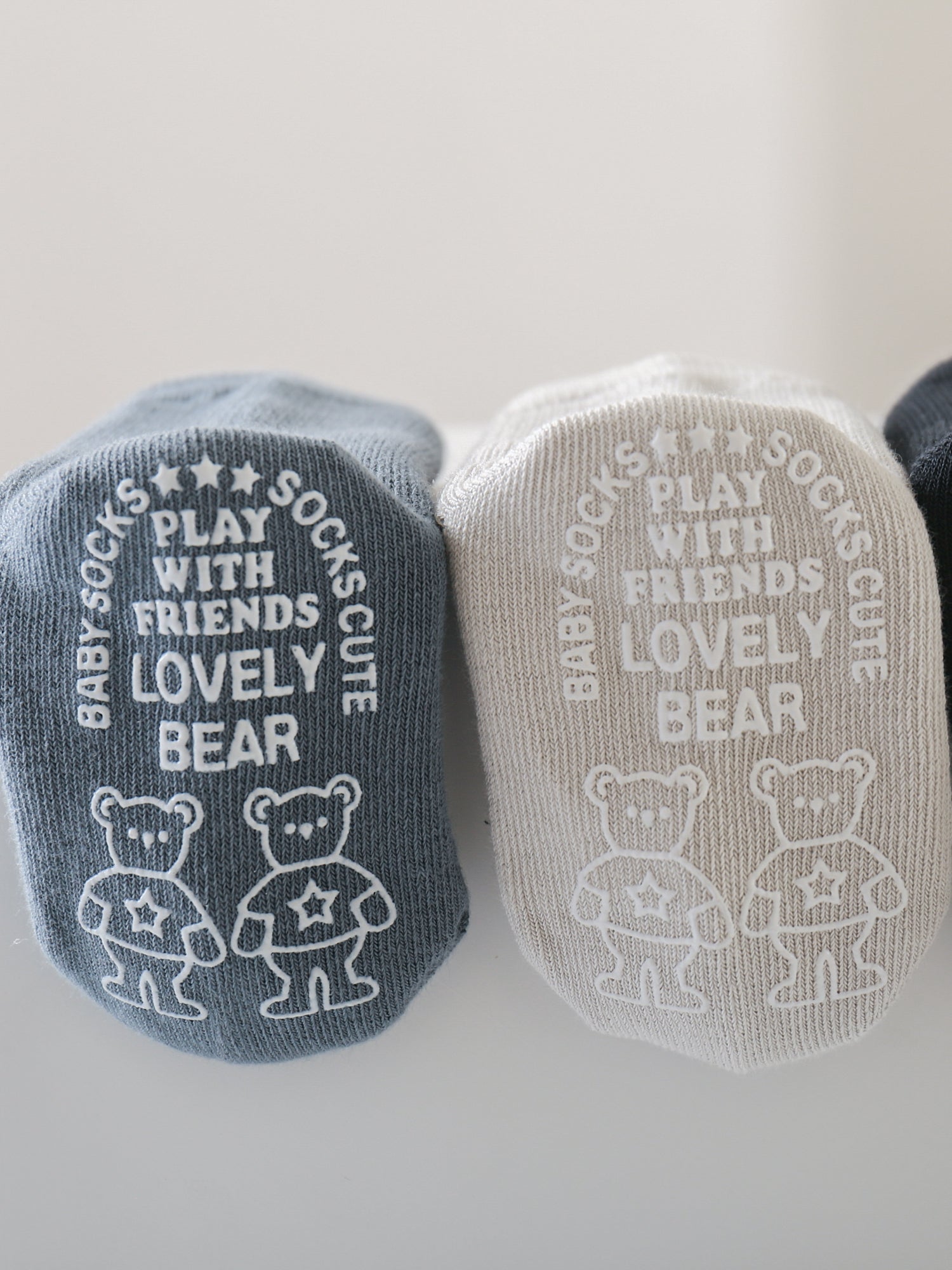 Babies' Non-Slip Socks with Bear Grips-3 Pack