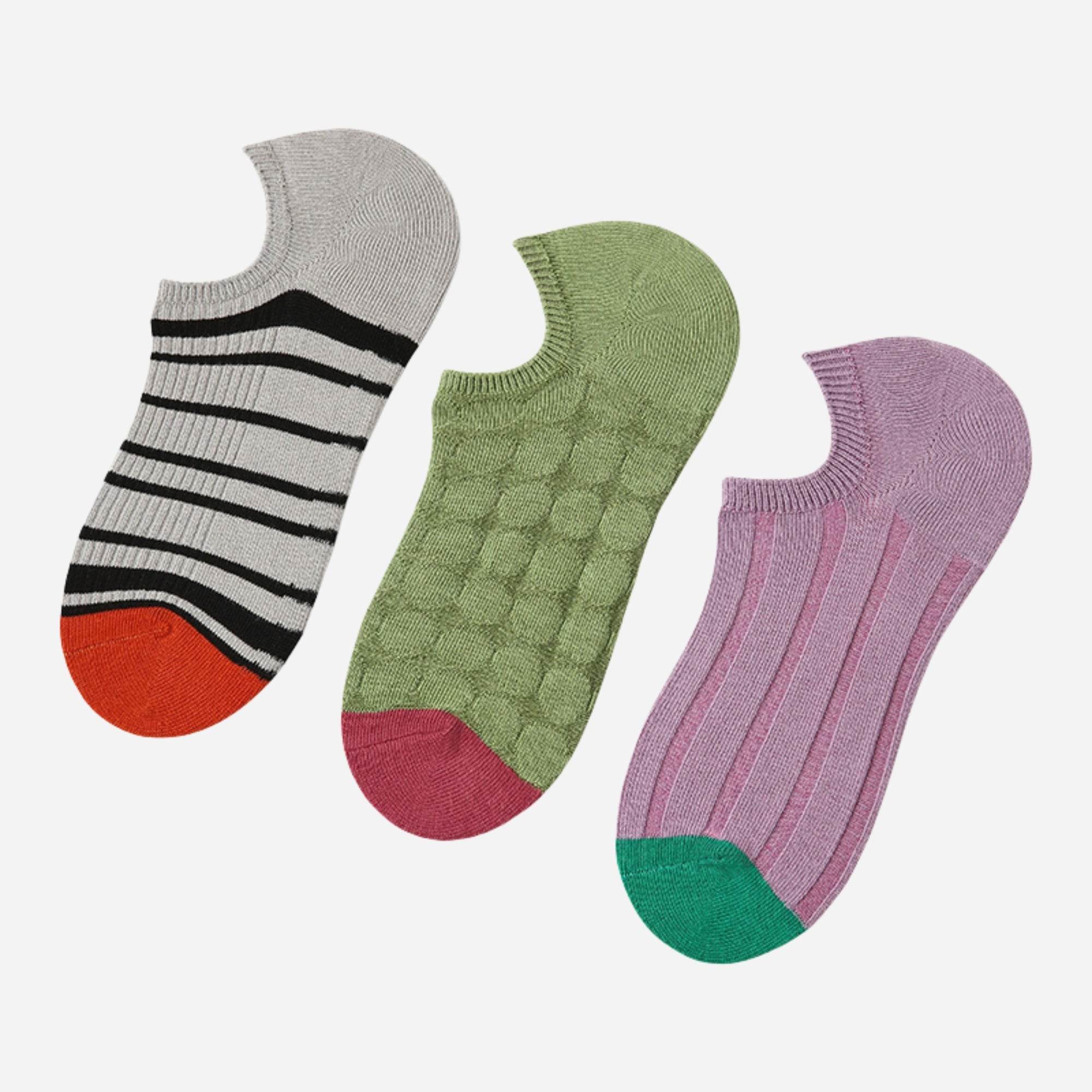 Women's Textured Color Block No-Show Socks - 3 Pairs
