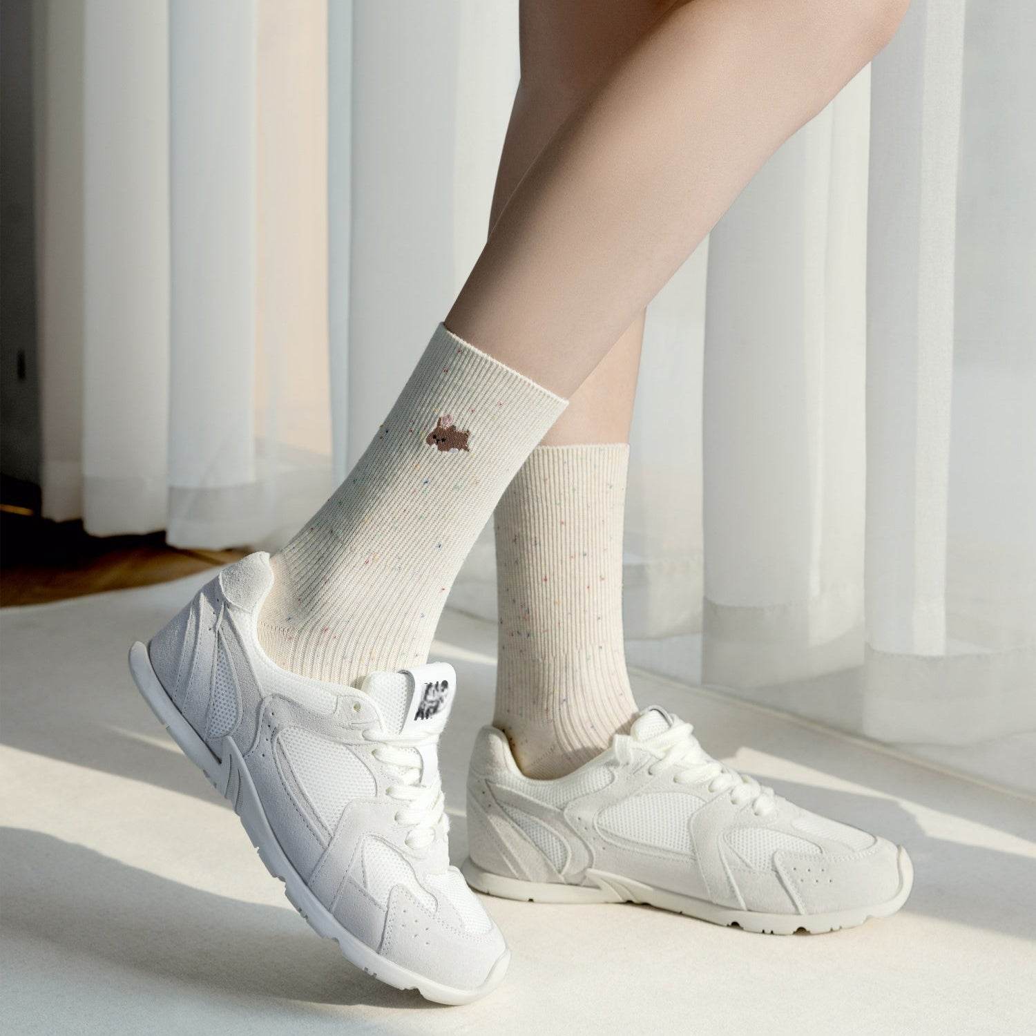 Women's Cotton Crew Socks Embroidery-5 Pack - Weavasocks