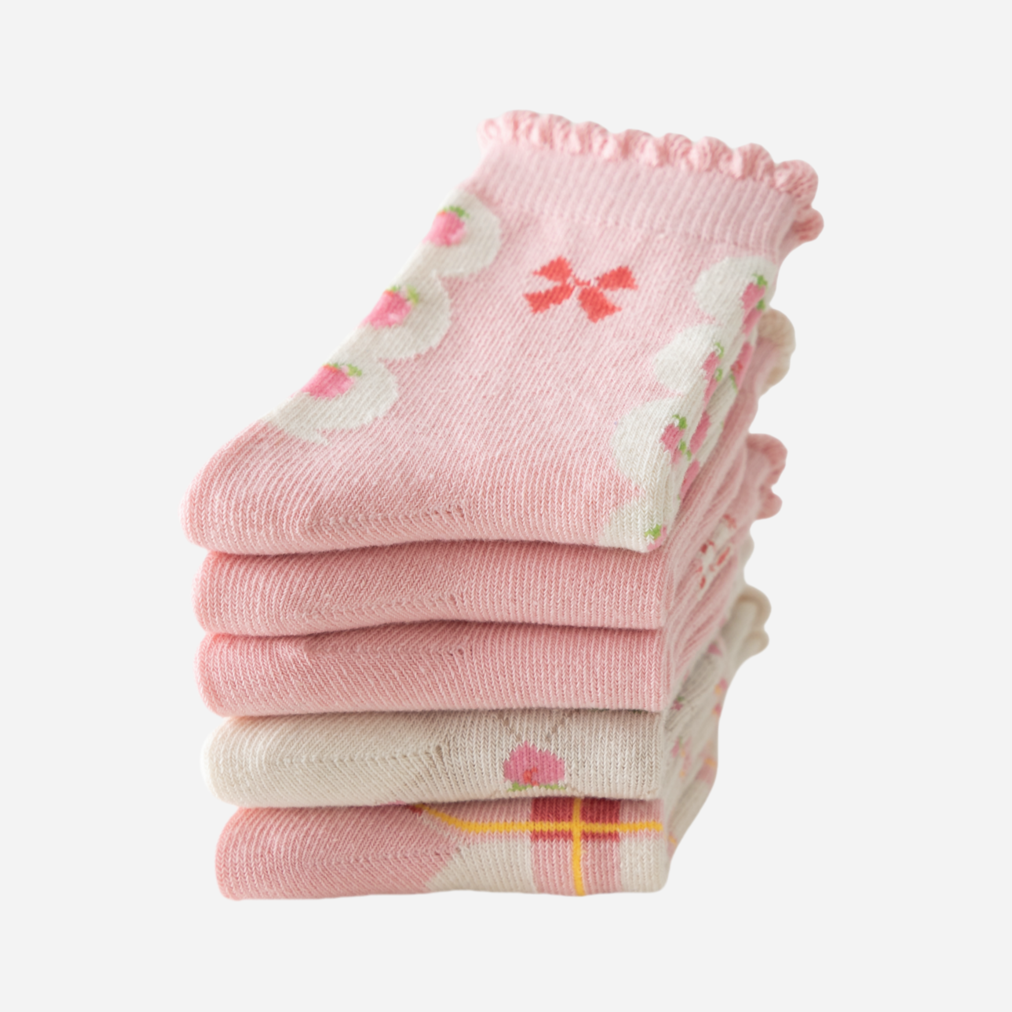 Kid's Girls' Bow & Floral Crew Socks - 5 Pairs