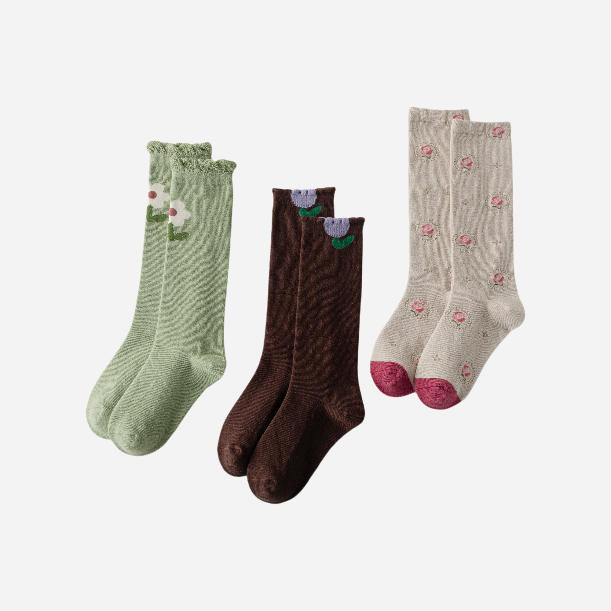 Kid's Girls' Cottage Floral Knee High Socks - 3 Pairs