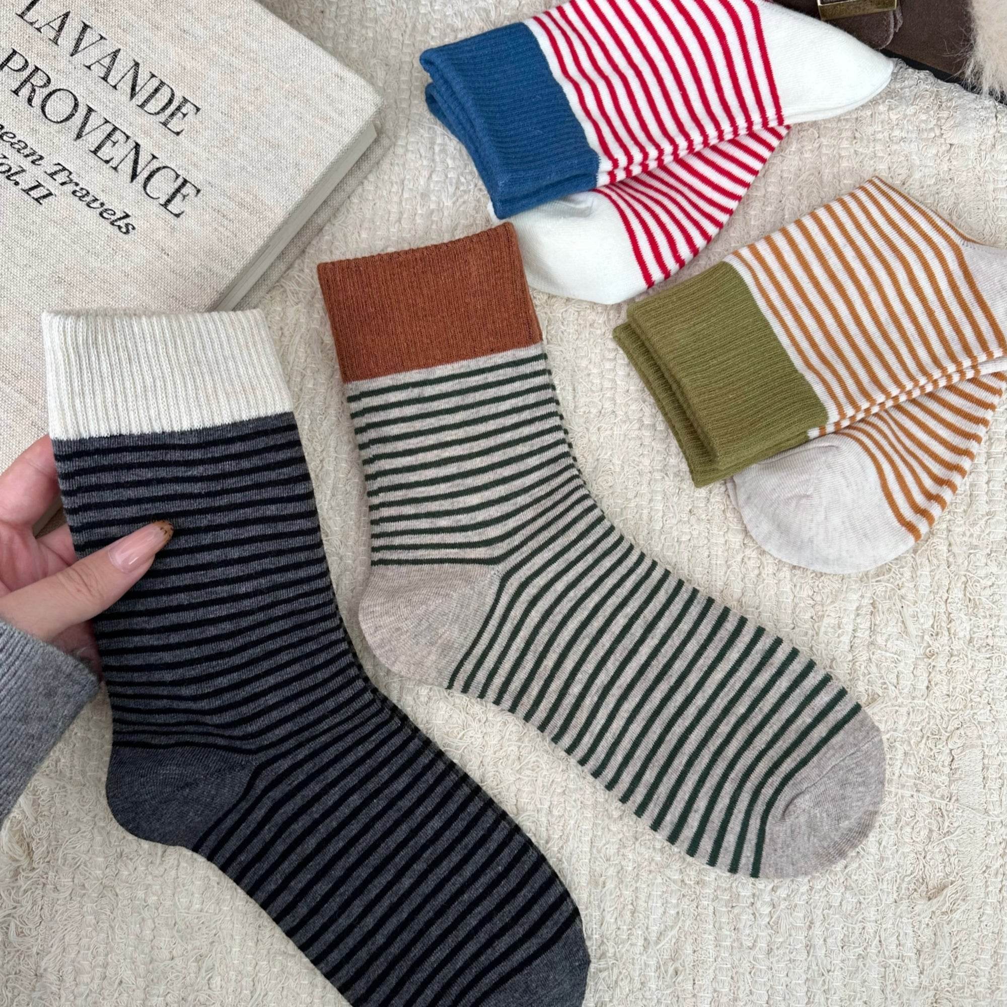 Women's Color Block Cuff Striped Socks - Single Pair