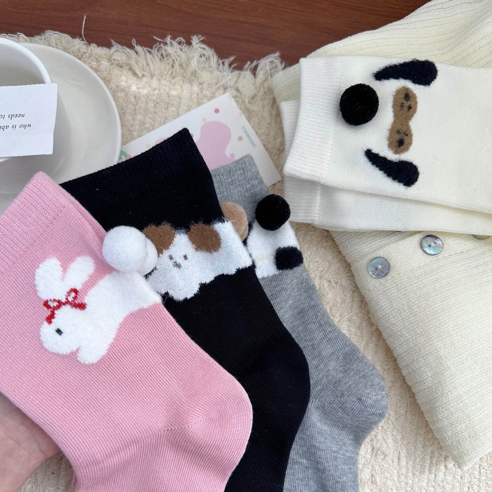 Women's Cute 3D Pom Pom Pet Socks - Single Pair