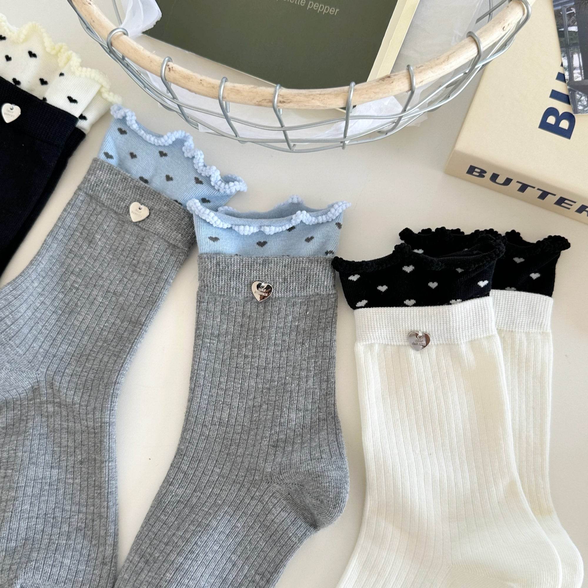 Women's Dainty Heart Charm Ruffle Socks - Single Pair