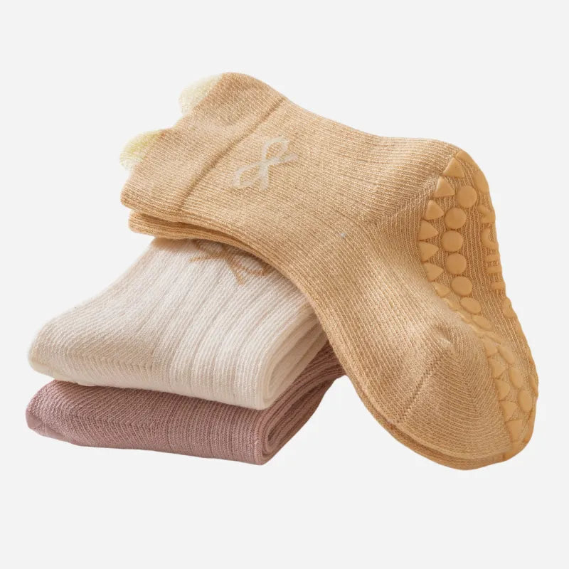 Babies Dainty Bow Grip Socks-3 Pairs