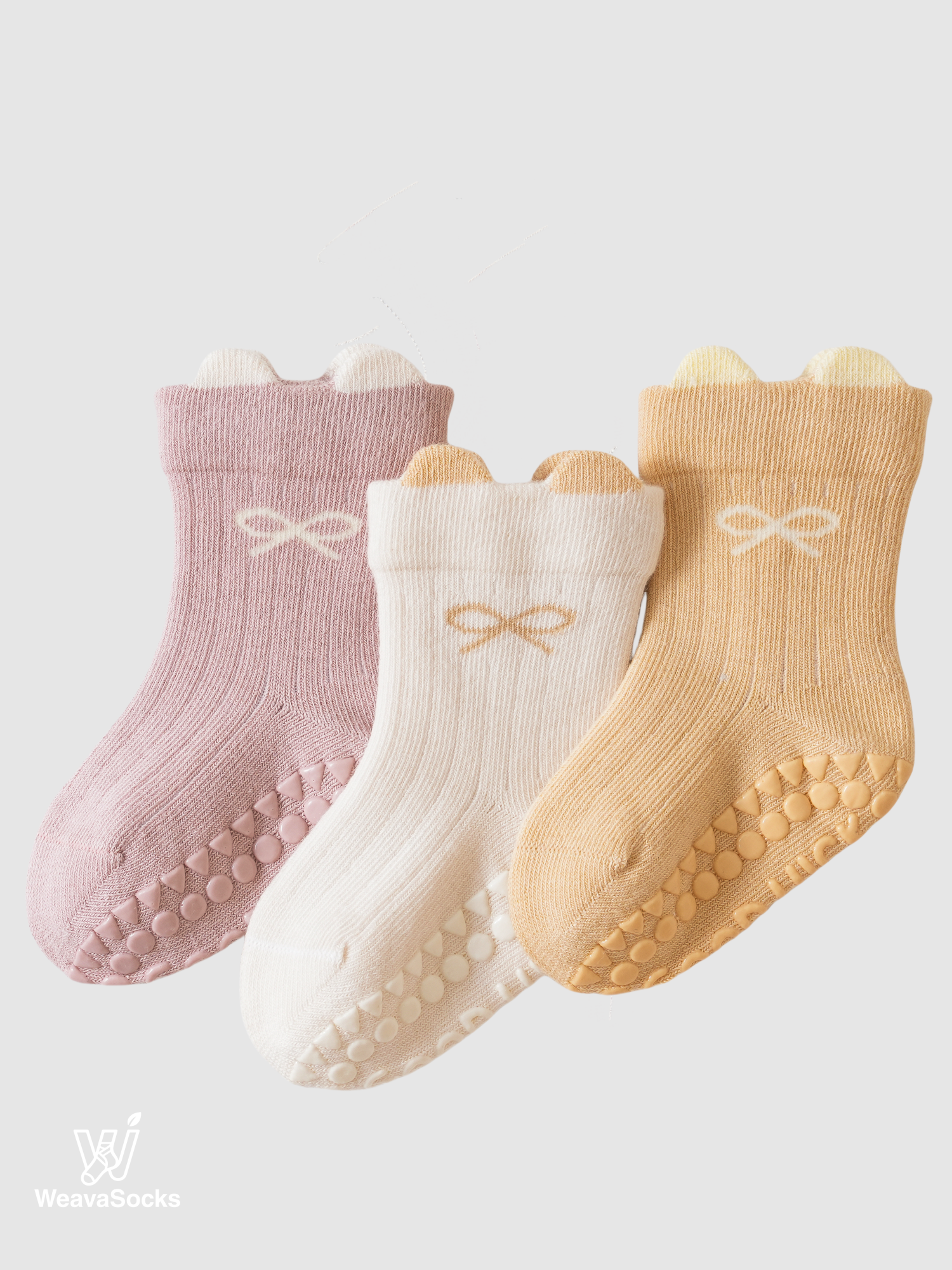 Babies' Non-Slip Ribbed Crew Socks-3 Pack