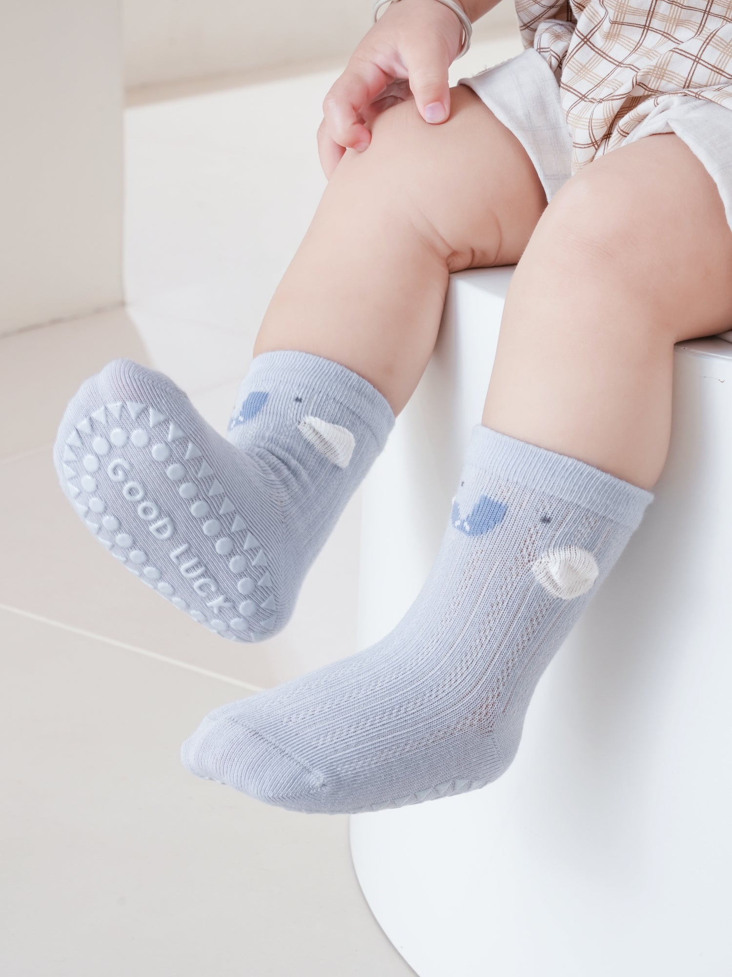 Babies' Non-Slip Mid Crew Socks-3 Pack