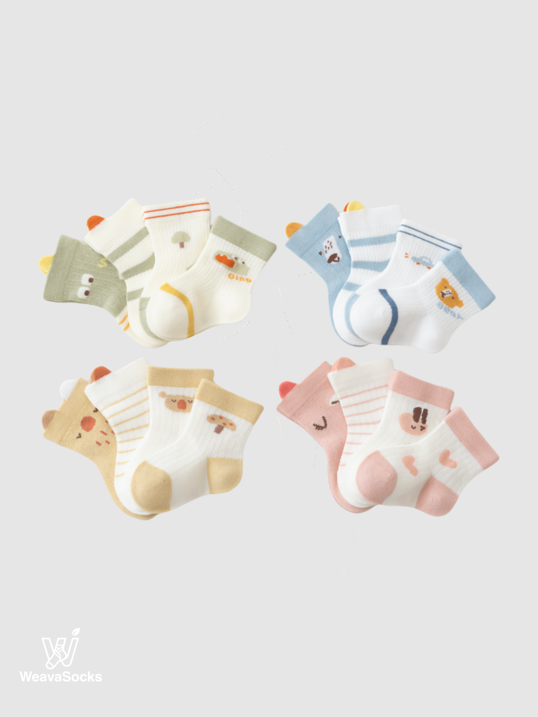 Babies' Breathable Ribbed Ankle Socks -4 Pack