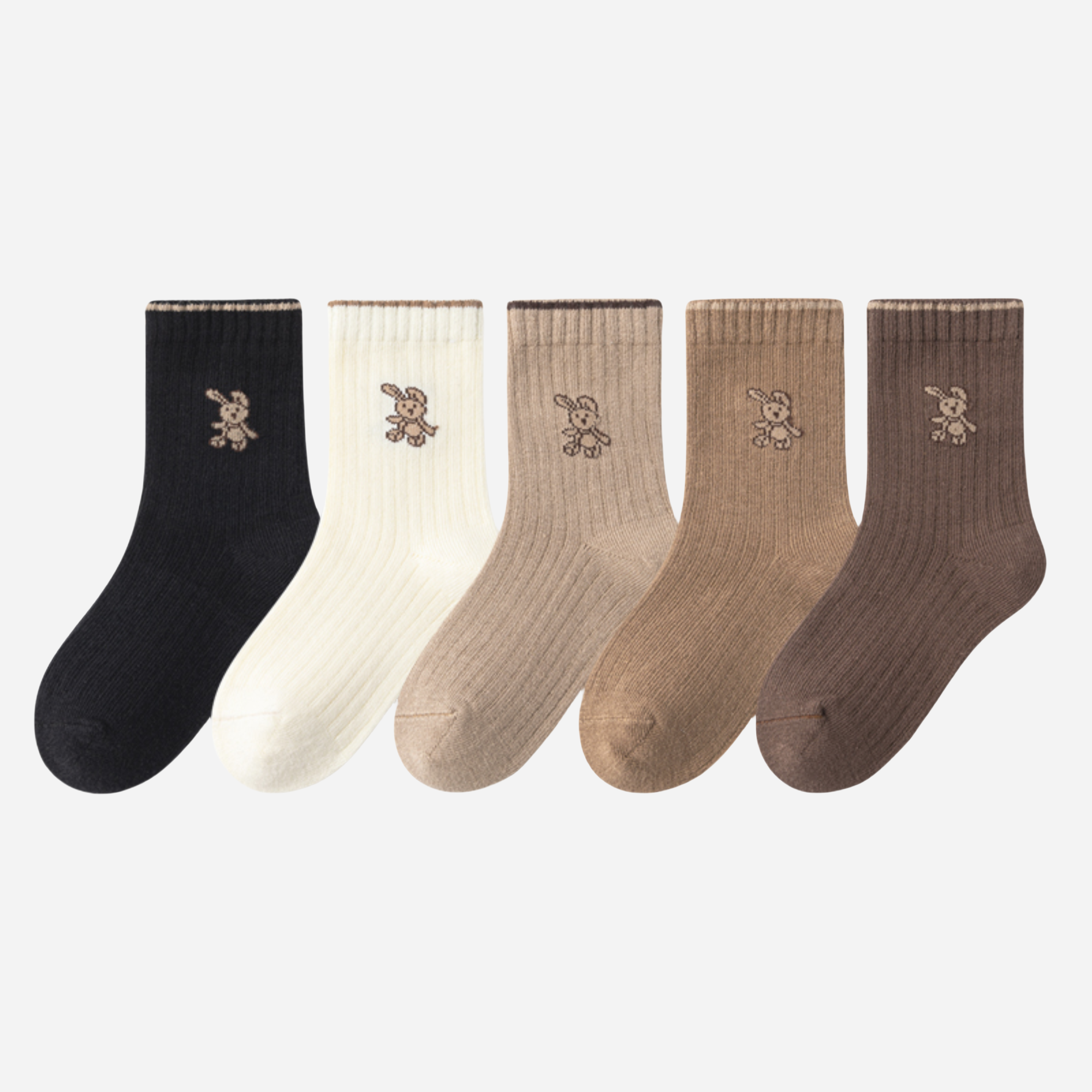 Kid's Neutral Ribbed Crew Socks 5 - Pairs