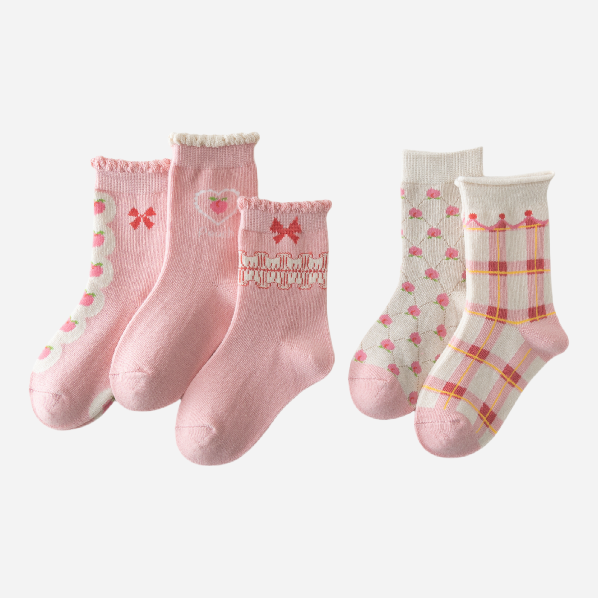 Kid's Girls' Bow & Floral Crew Socks - 5 Pairs
