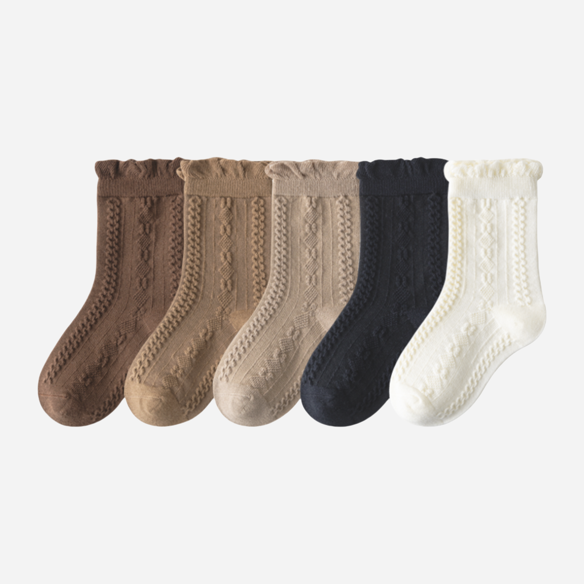 Kid's Ruffle Cable Knit Crew Socks 5 - Pairs