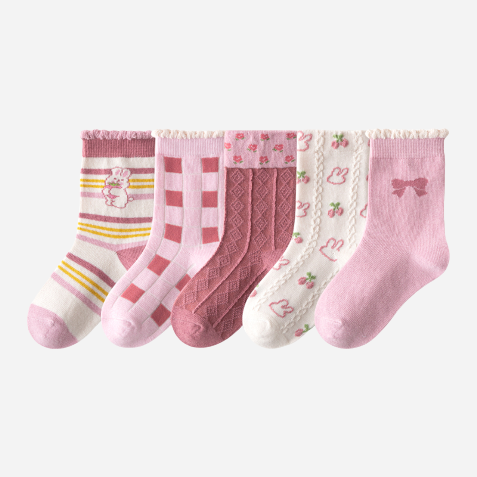 Kid's Girls' Textured Bunny & Bow Crew Socks - 5 Pairs