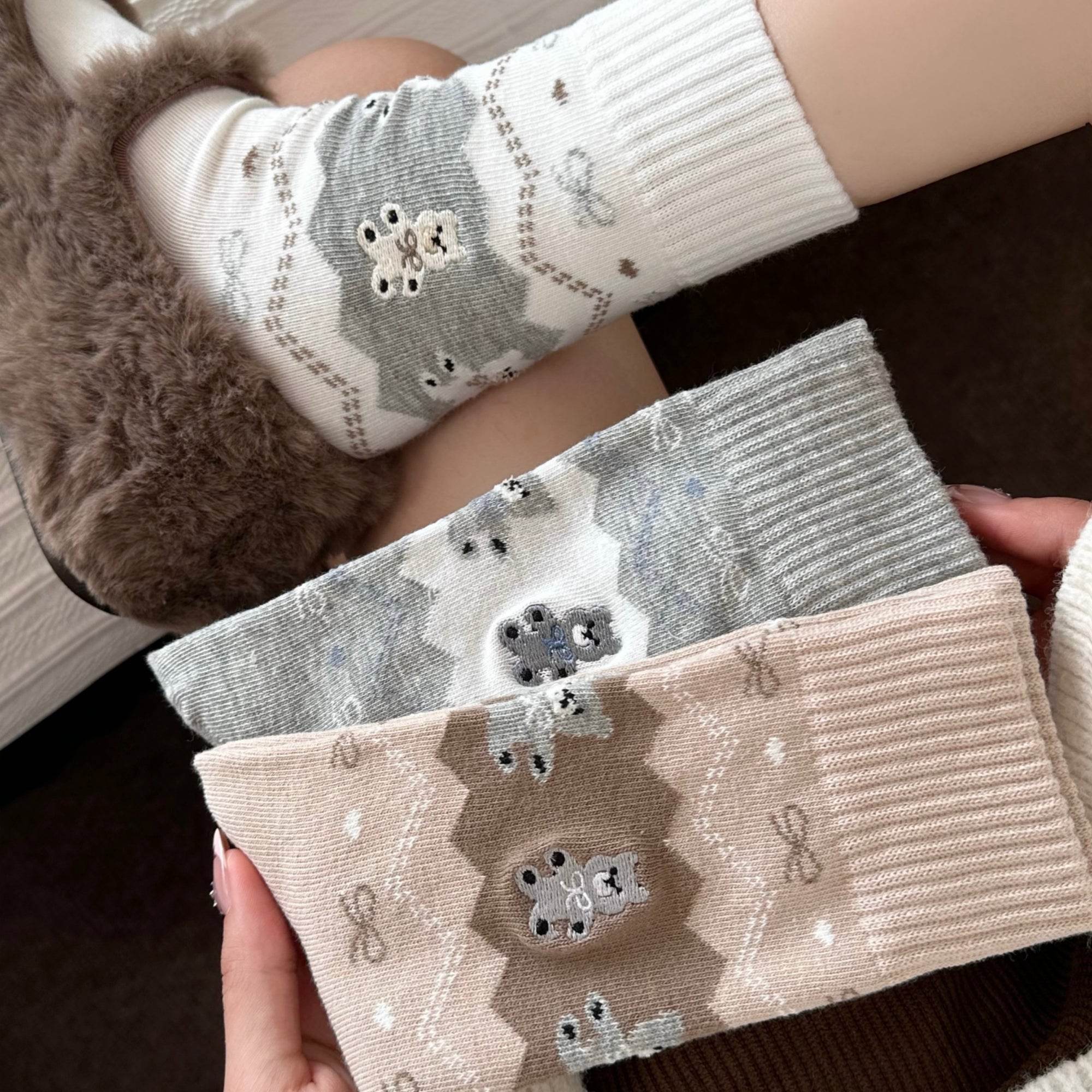 Women's Cozy Teddy Bear Crew Socks - Single Pair