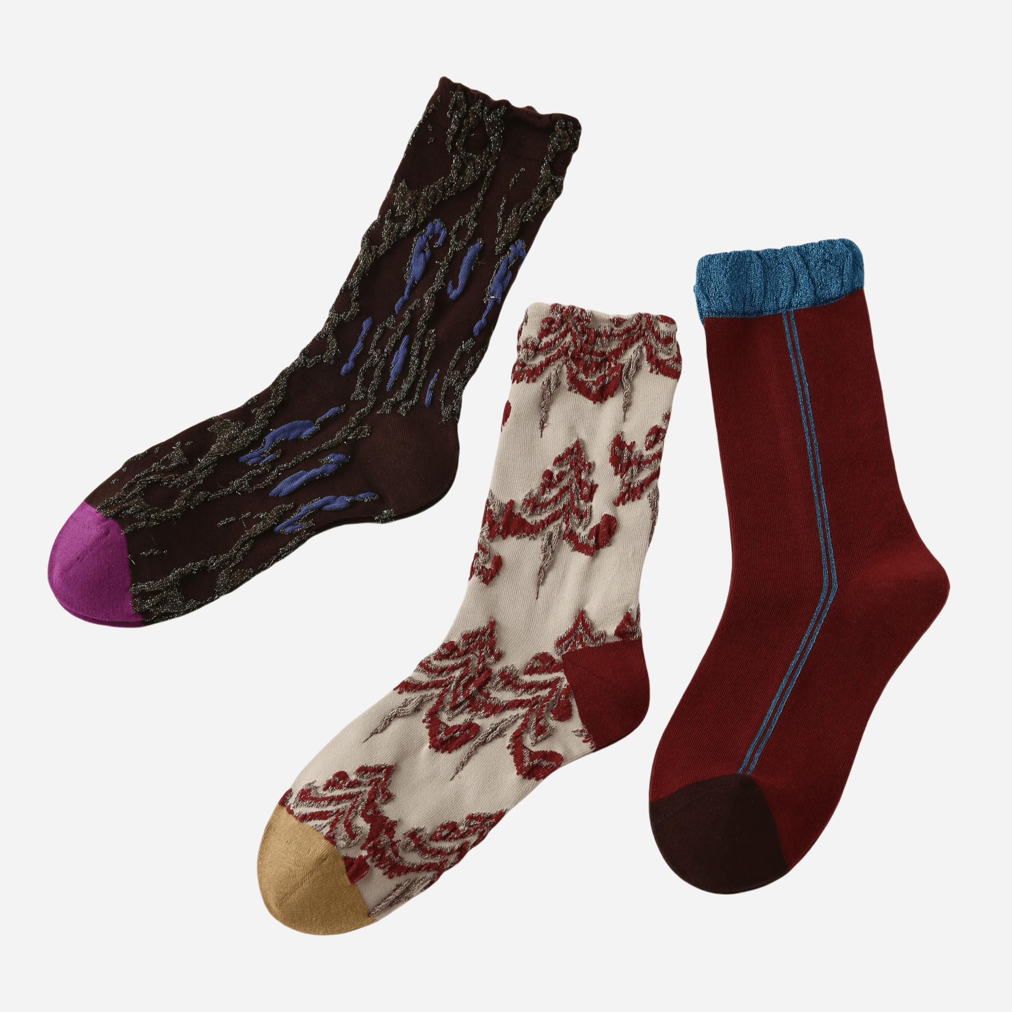 Women's Eclectic Texture Crew Socks - 3 pairs
