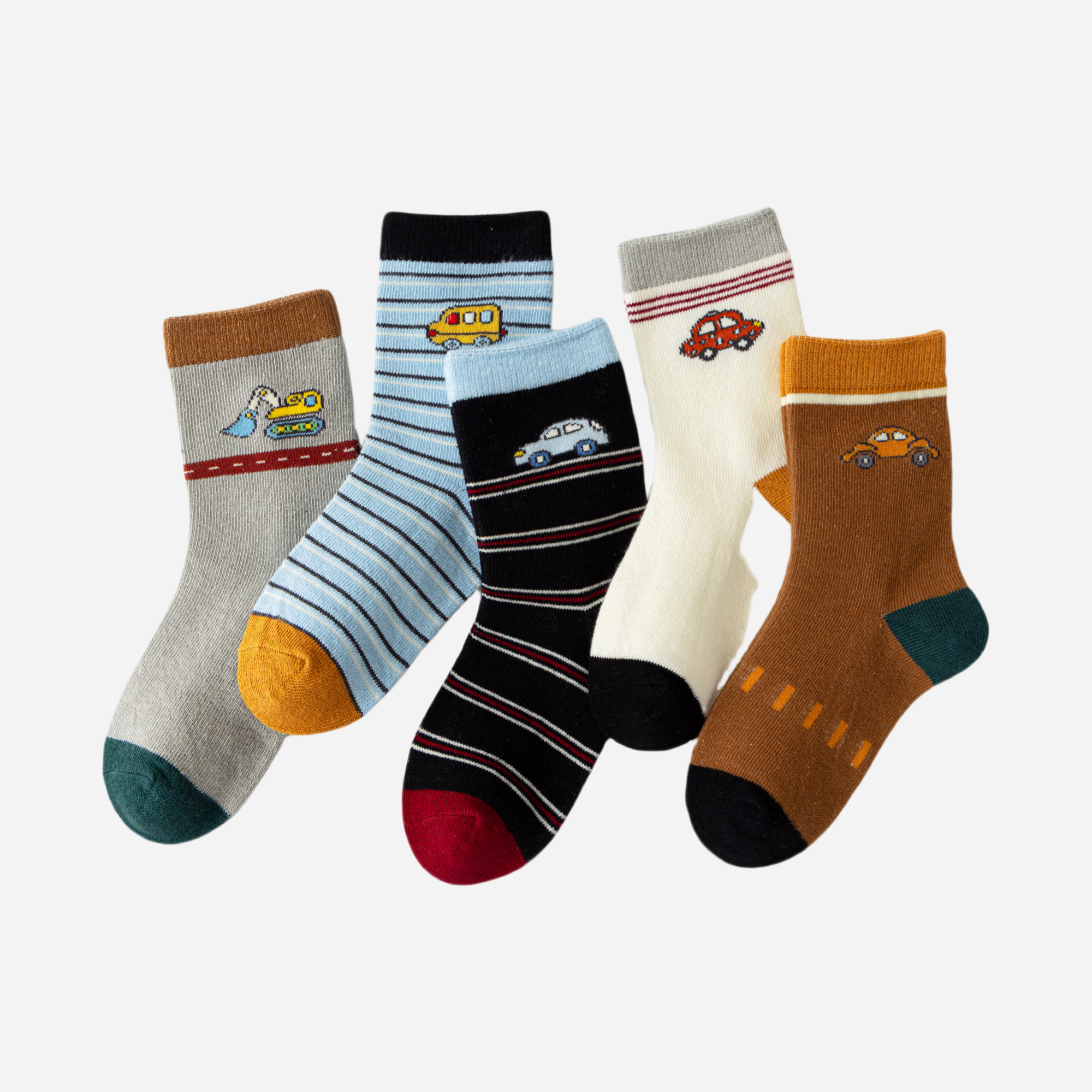 Kid's Car & Truck Crew Socks - 5 Pairs