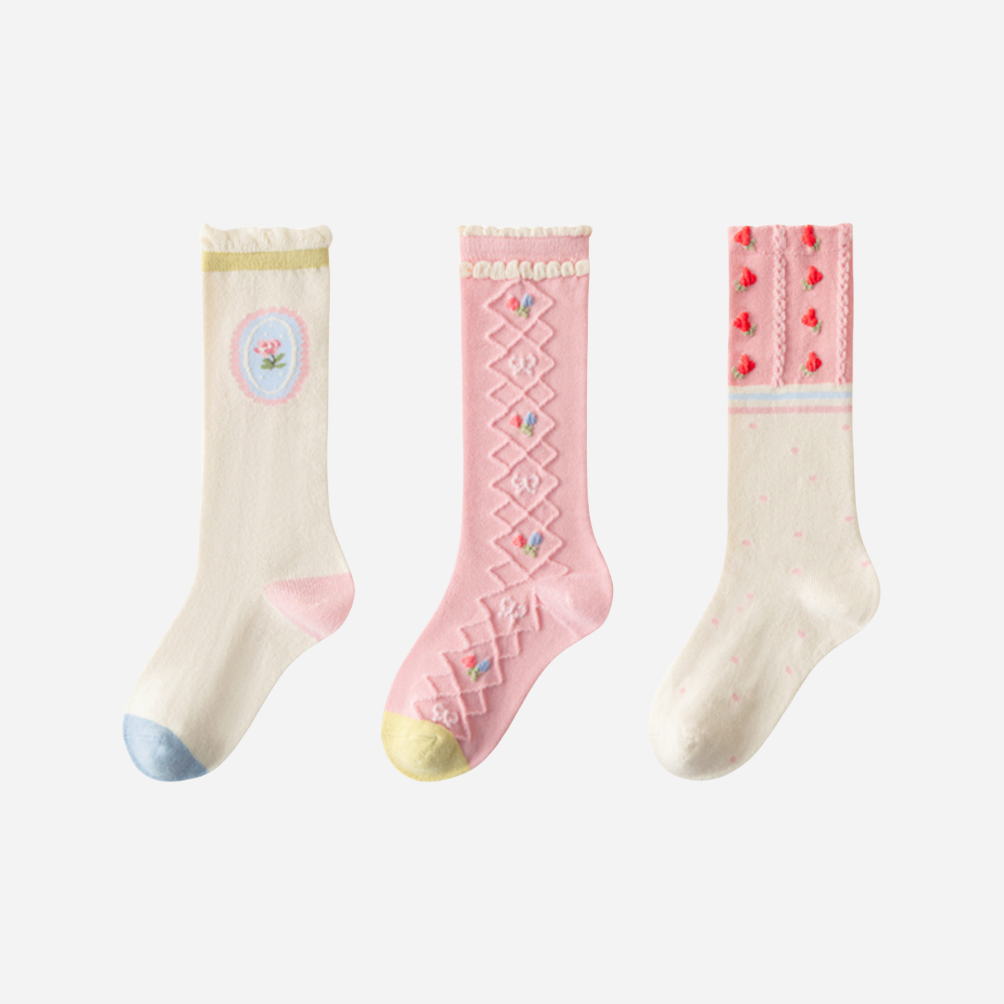 Kid's Girls' Sweet Strawberry & Portrait Knee High Socks - 3 Pairs
