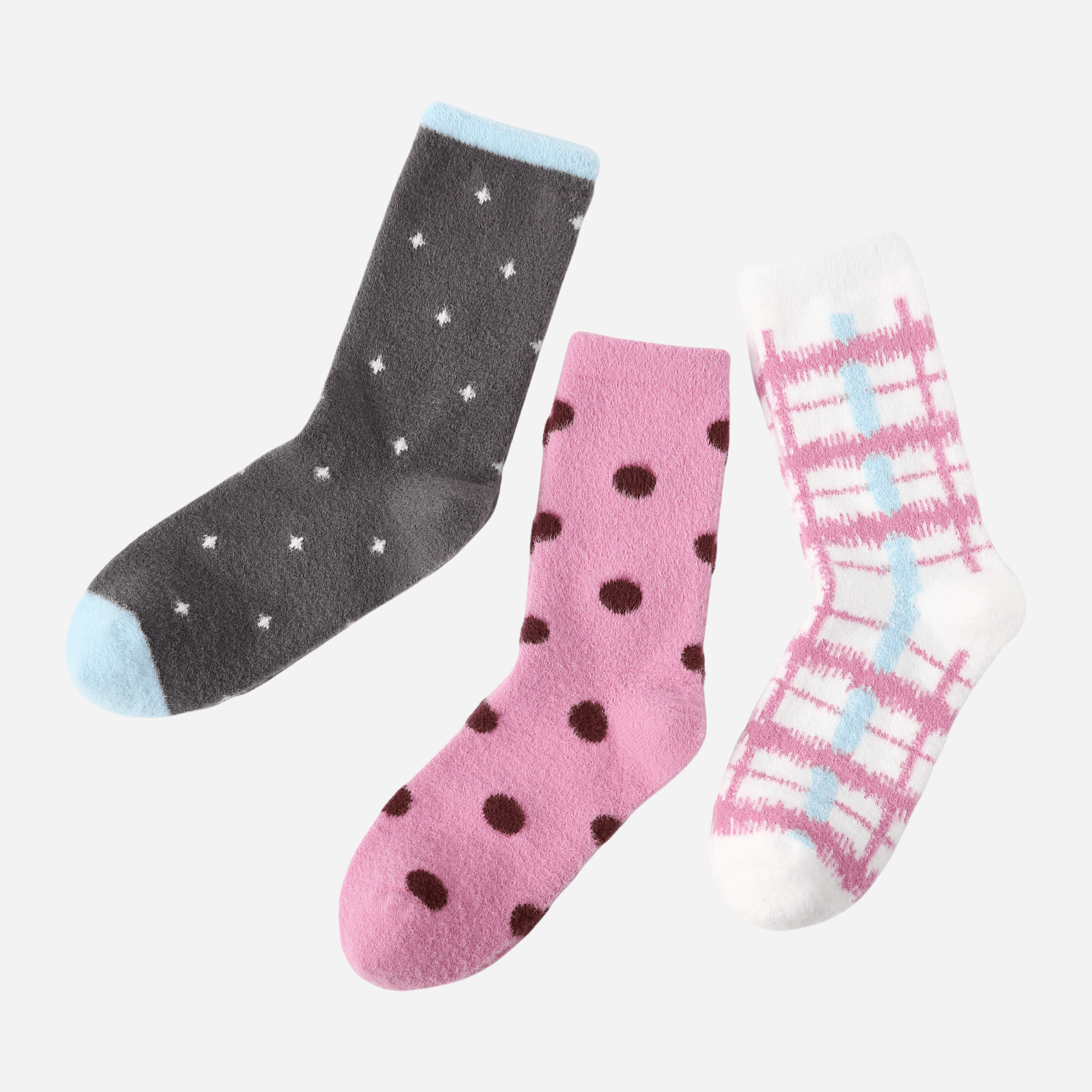 Women's Polka Dot & Plaid Cozy Socks - 3 pairs