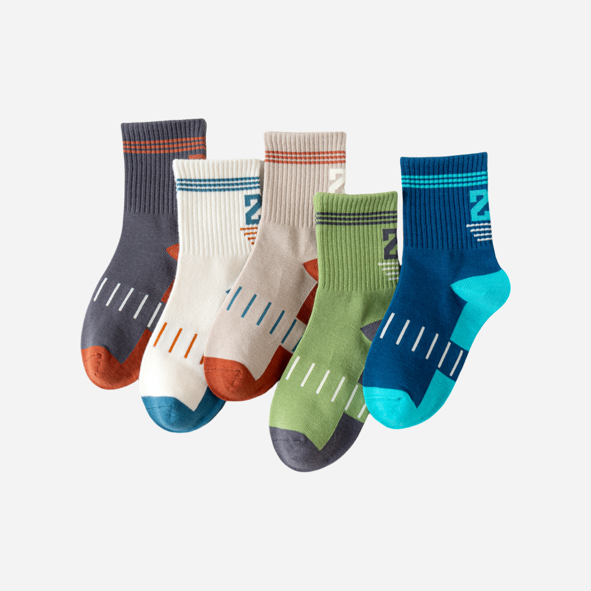 Kid's Graphic Sport Crew Socks - 5 Pairs