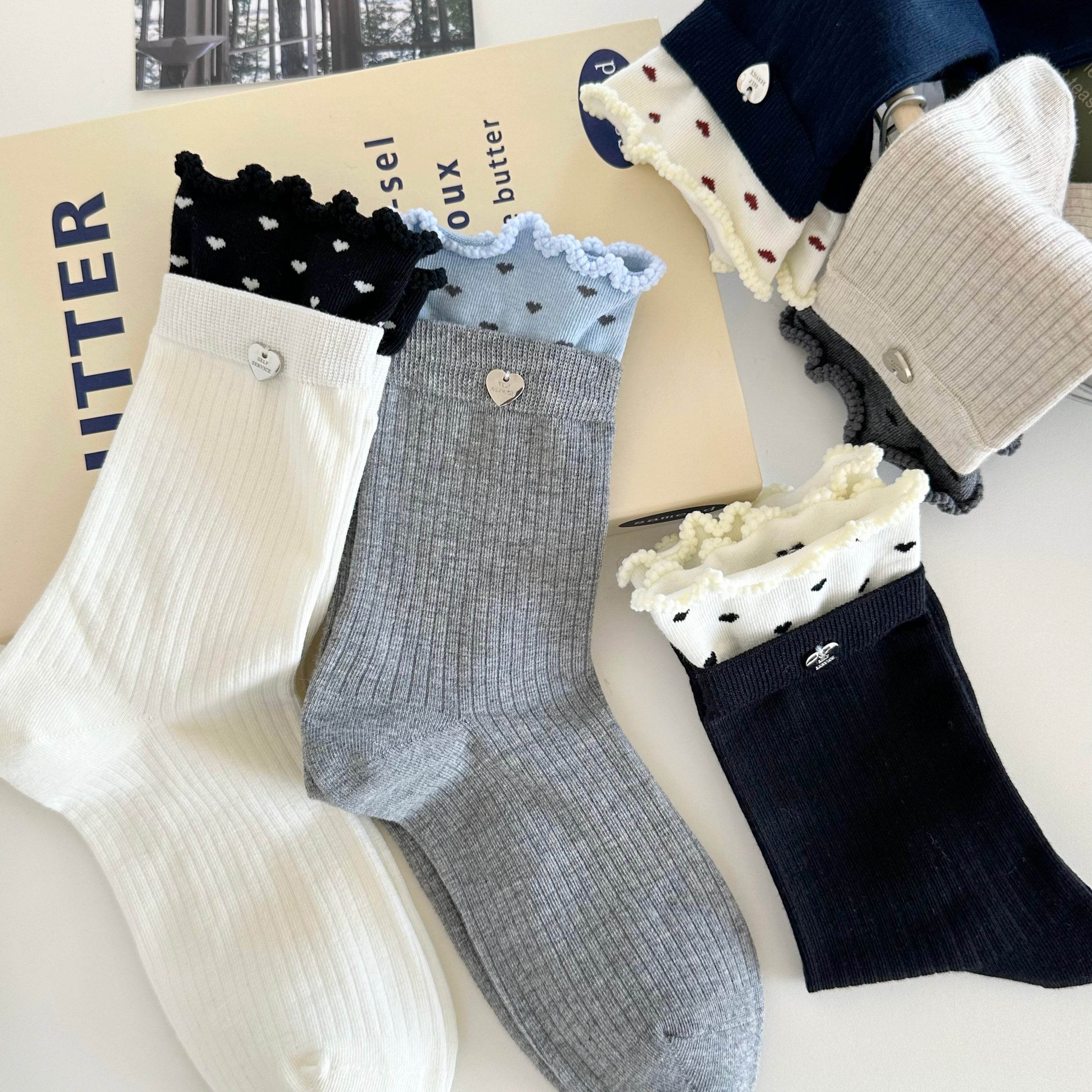 Women's Dainty Heart Charm Ruffle Socks - Single Pair