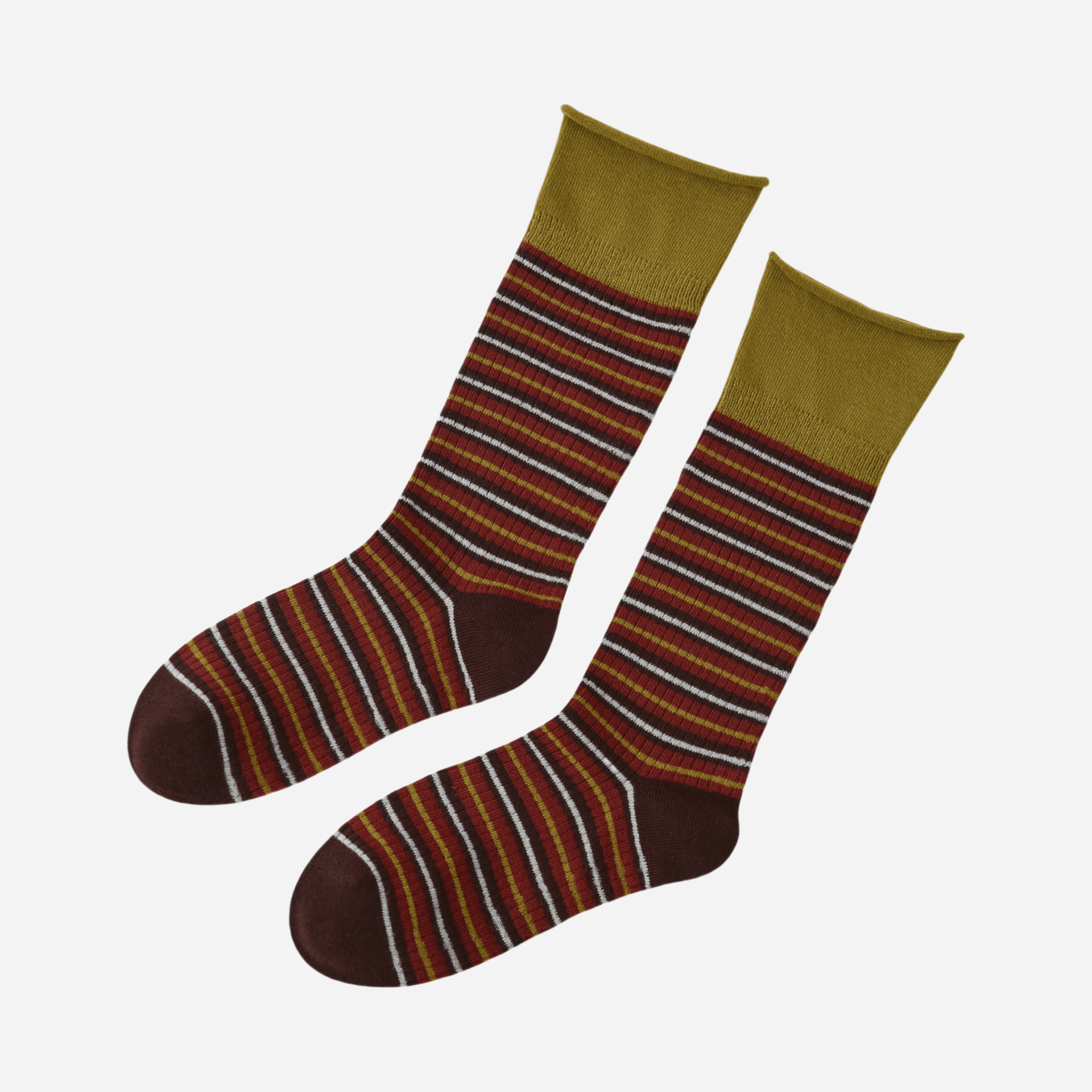 Women's Olive Cuff Stripe Crew Socks - Single Pair