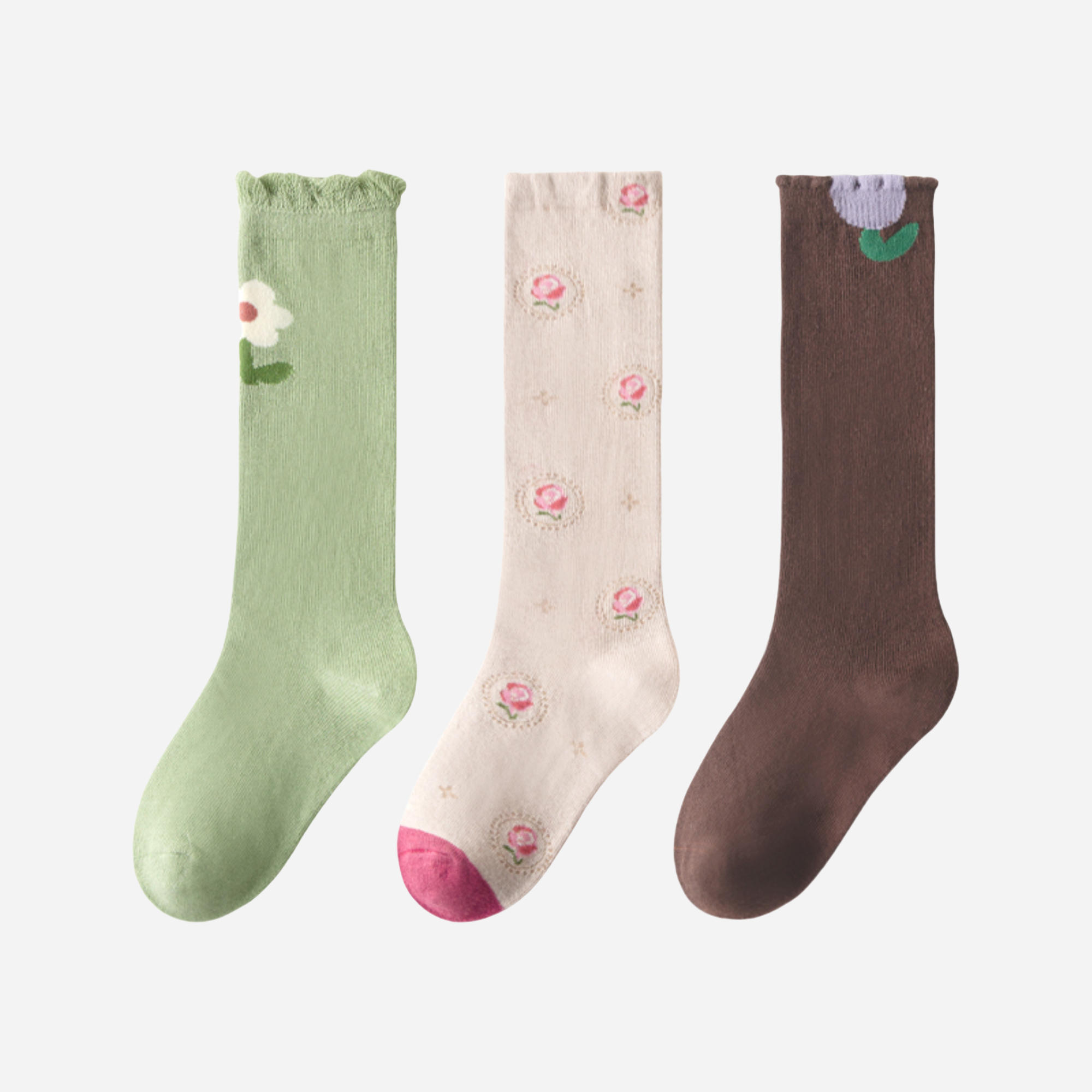 Kid's Girls' Cottage Floral Knee High Socks - 3 Pairs