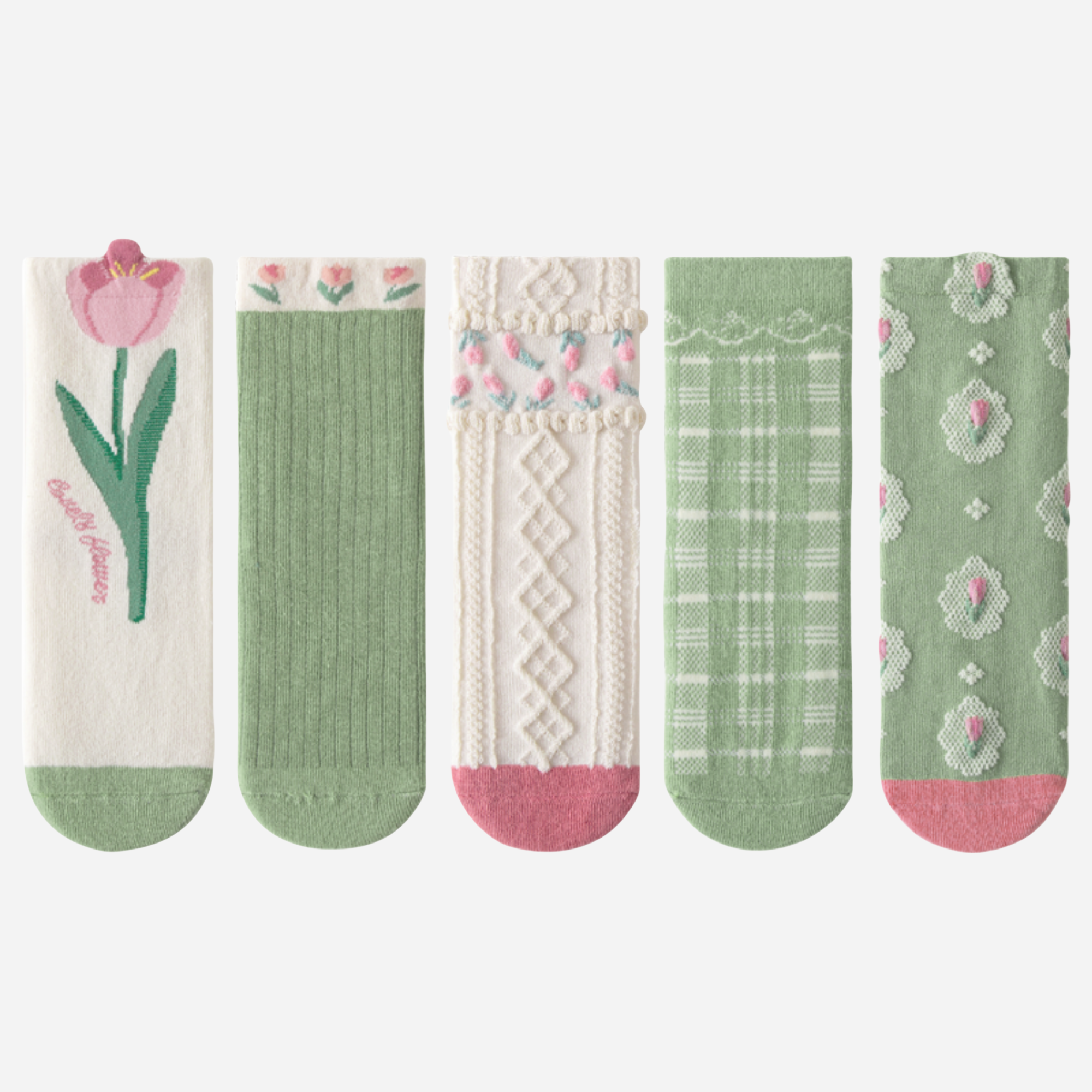Kid's Floral Garden Crew Socks - 5 Pairs