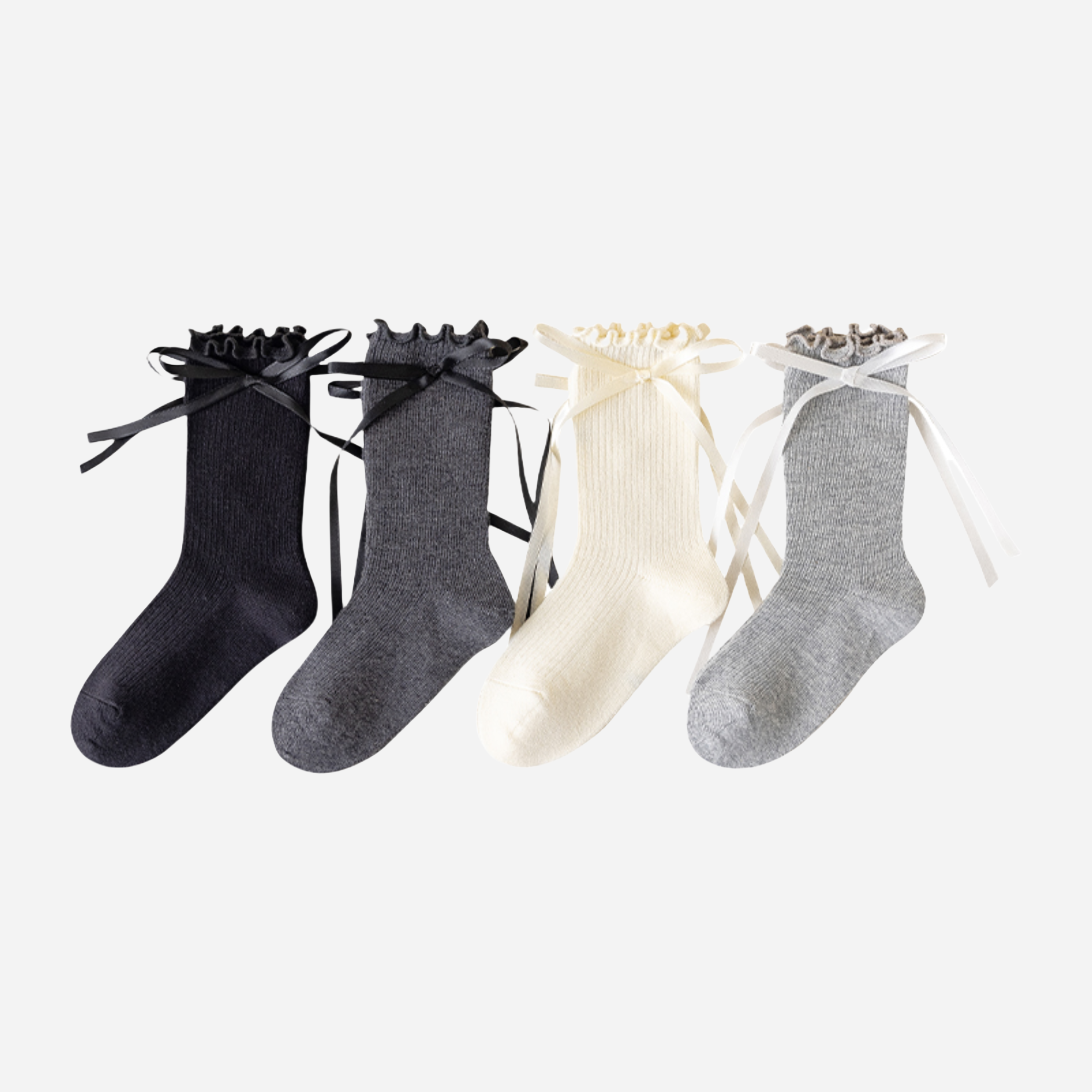 Kid's Ribbon Tie Ruffle Socks - 2 Pairs