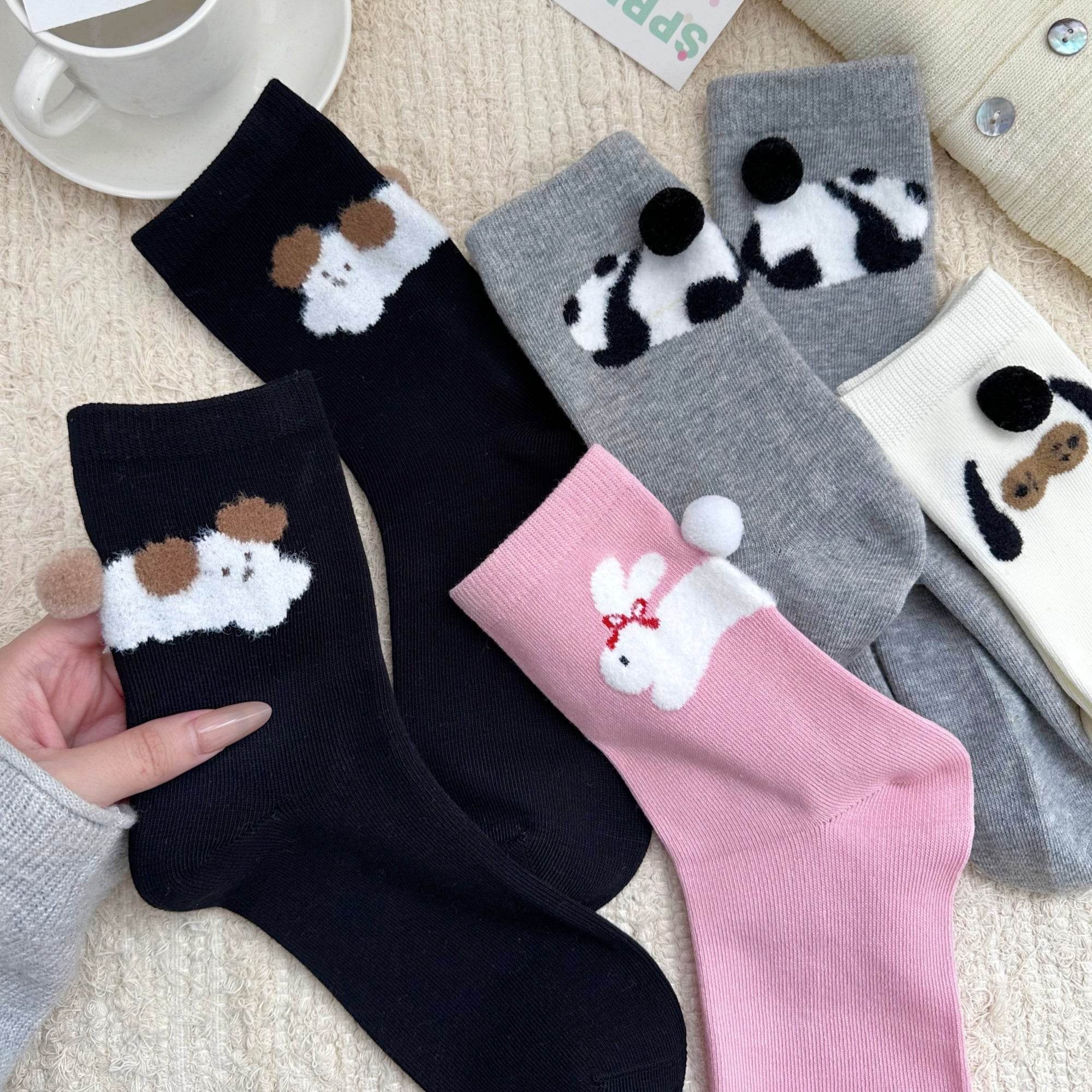 Women's Cute 3D Pom Pom Pet Socks - Single Pair