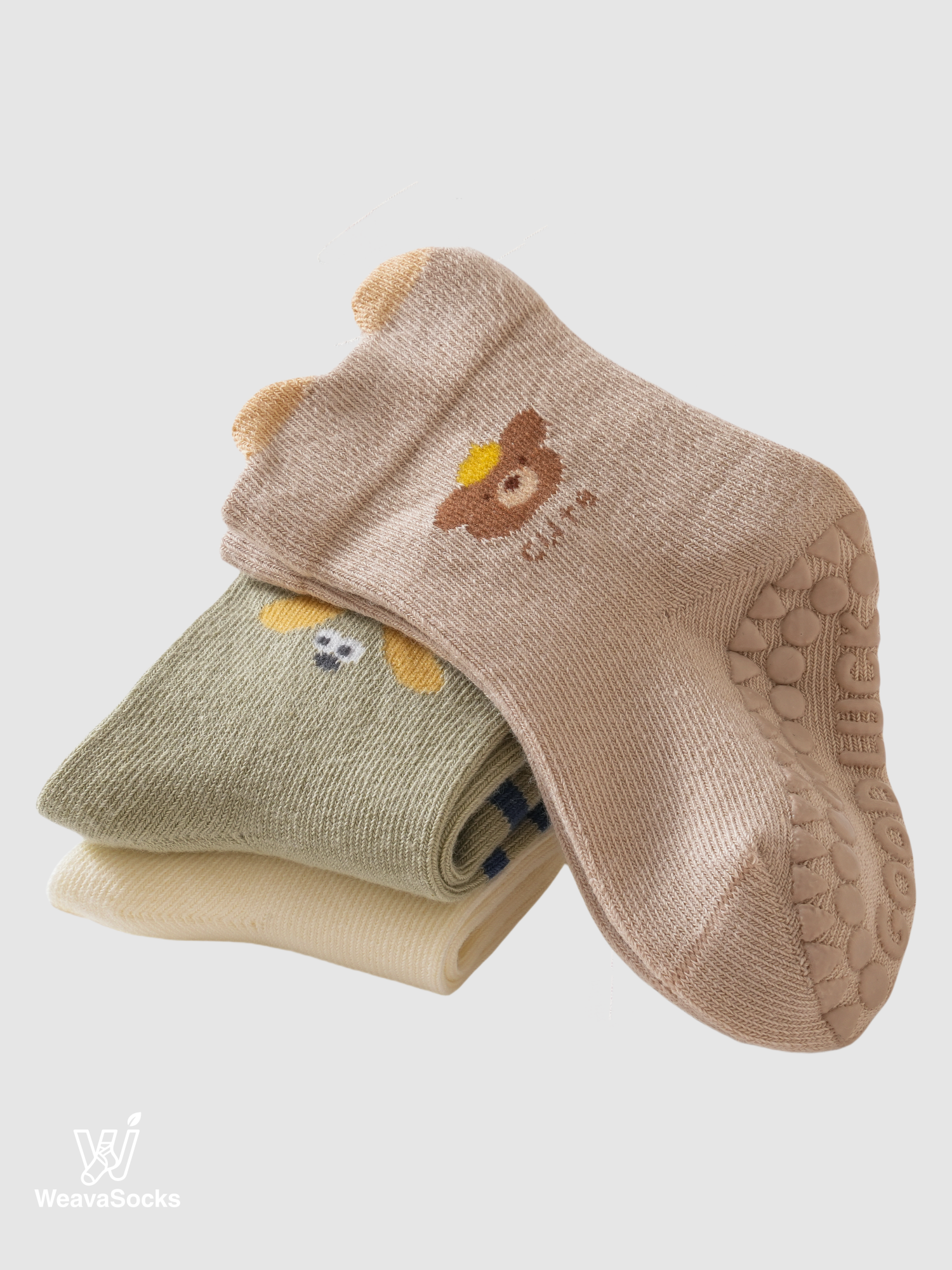 Babies' Non-Slip Ribbed Crew Socks-3 Pack