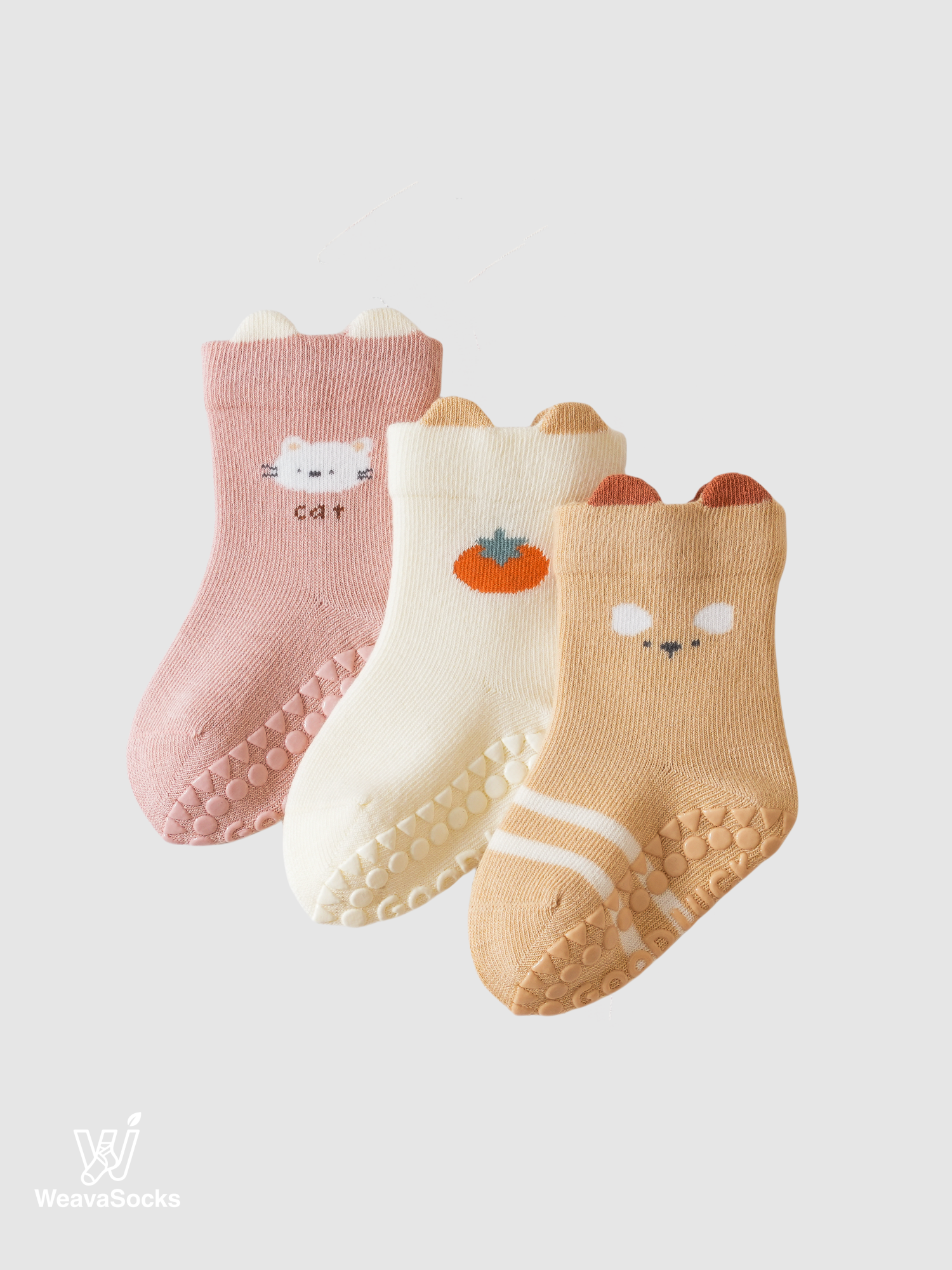 Babies' Non-Slip Ribbed Crew Socks-3 Pack
