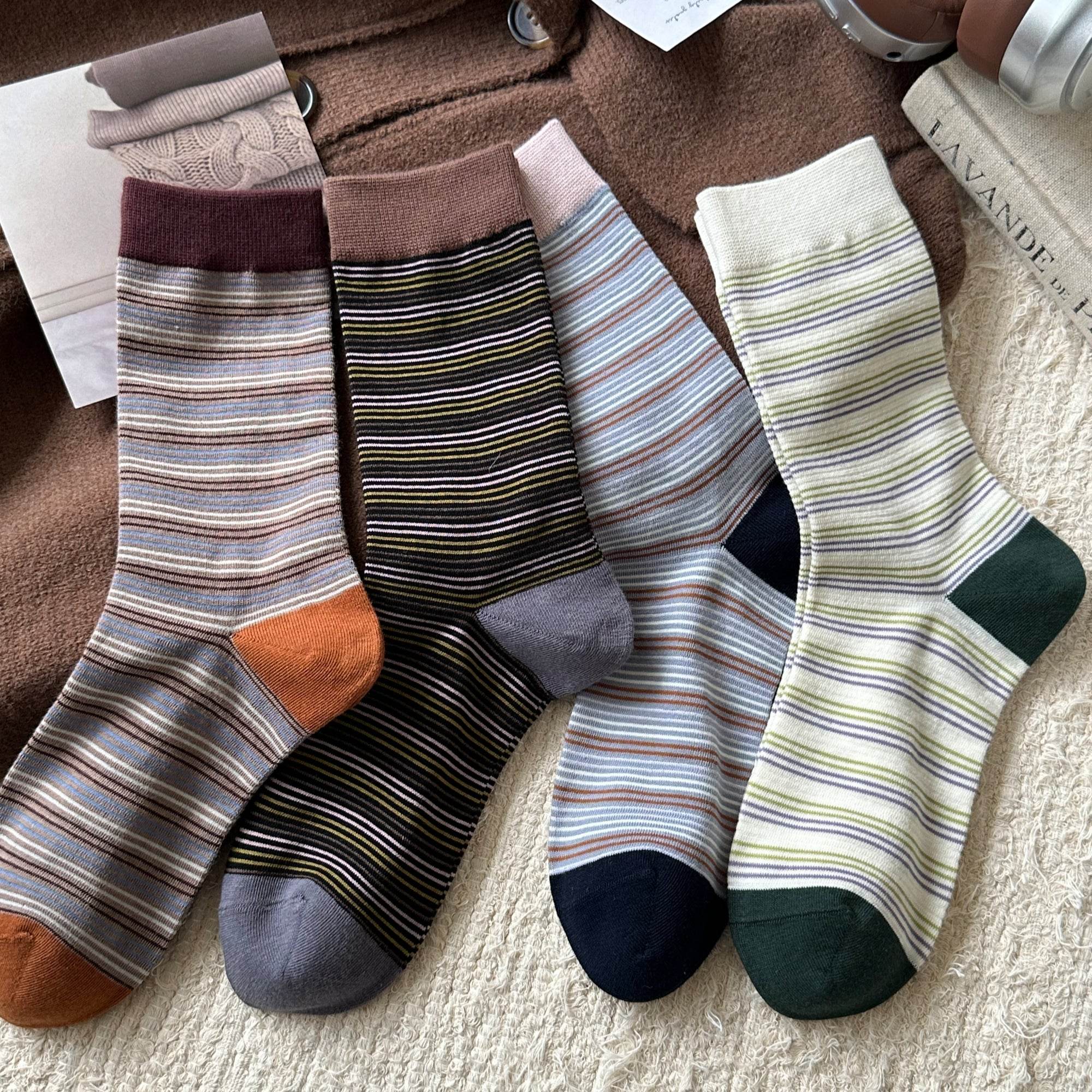 Women's Color Block Cuff Striped Socks - Single Pair