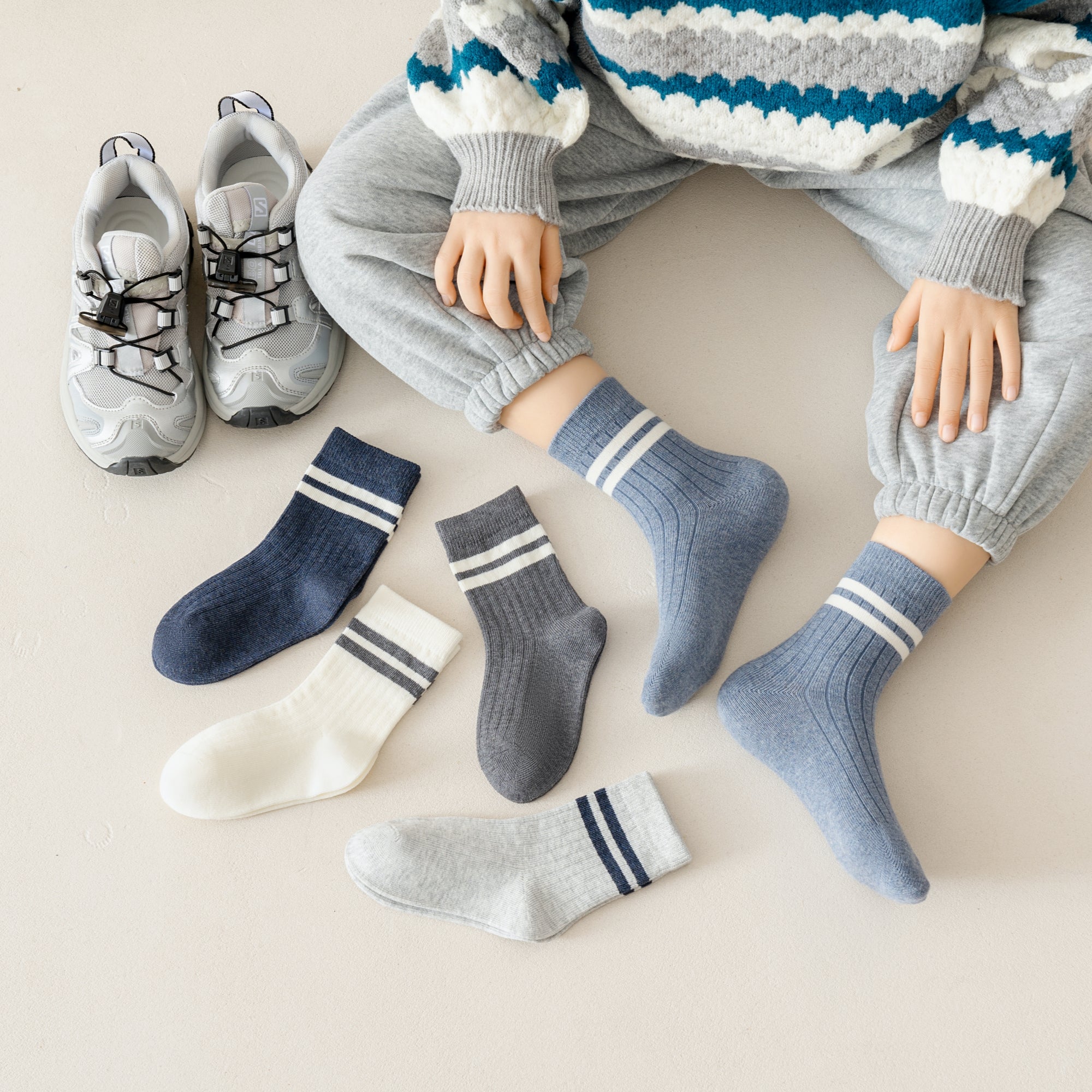 Kid's Classic Stripe Ribbed Crew Socks - 5 Pairs