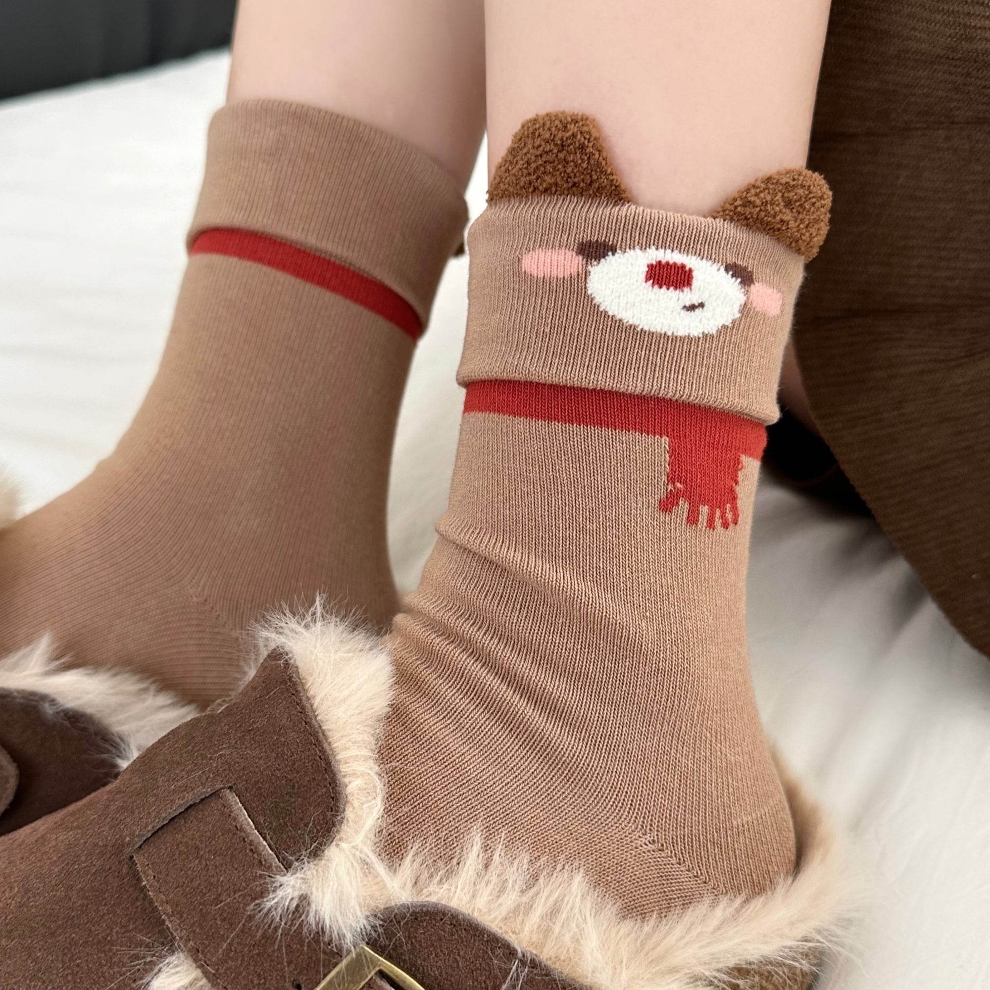 Women's Novelty Fuzzy Ear Crew Socks - Single Pair