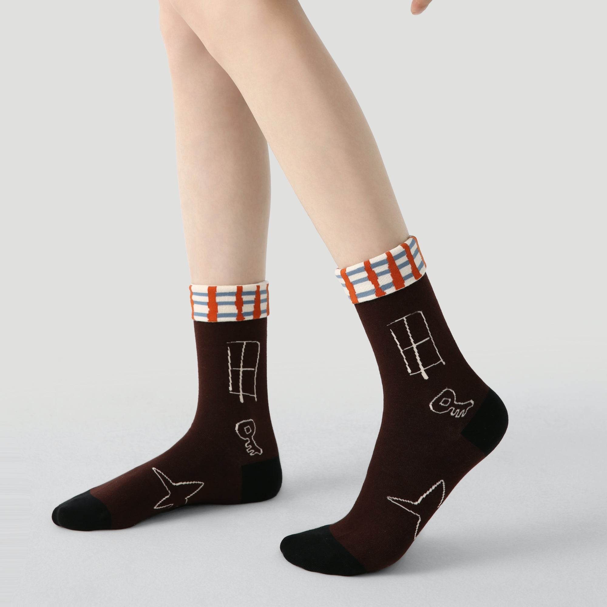 Women's Whimsical Doodle Crew Socks - 3 pairs
