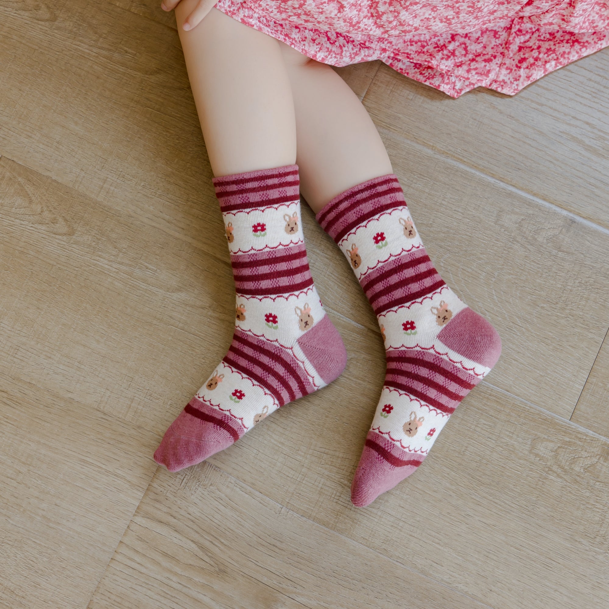 Kid's Girls' Bunny & Floral Crew Socks - 5 Pairs