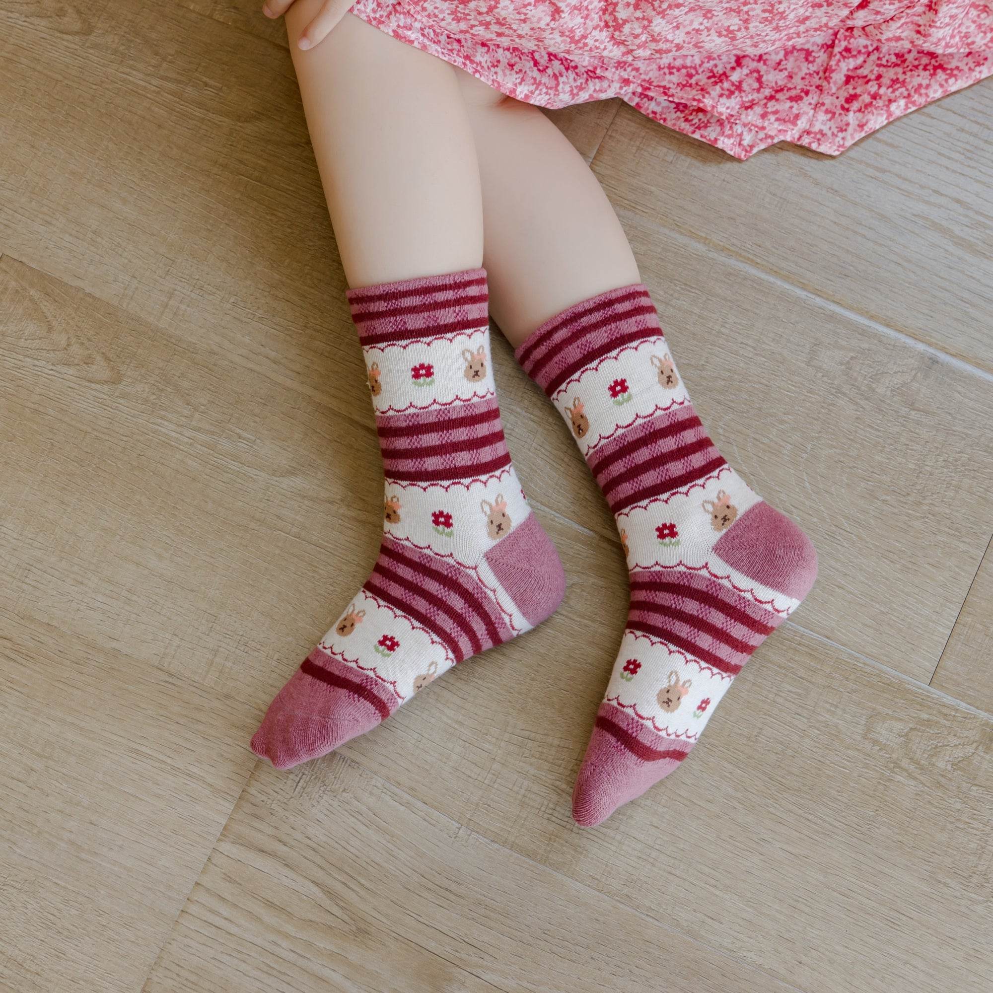 Kid's Girls' Bunny & Floral Crew Socks - 5 Pairs - Weavasocks
