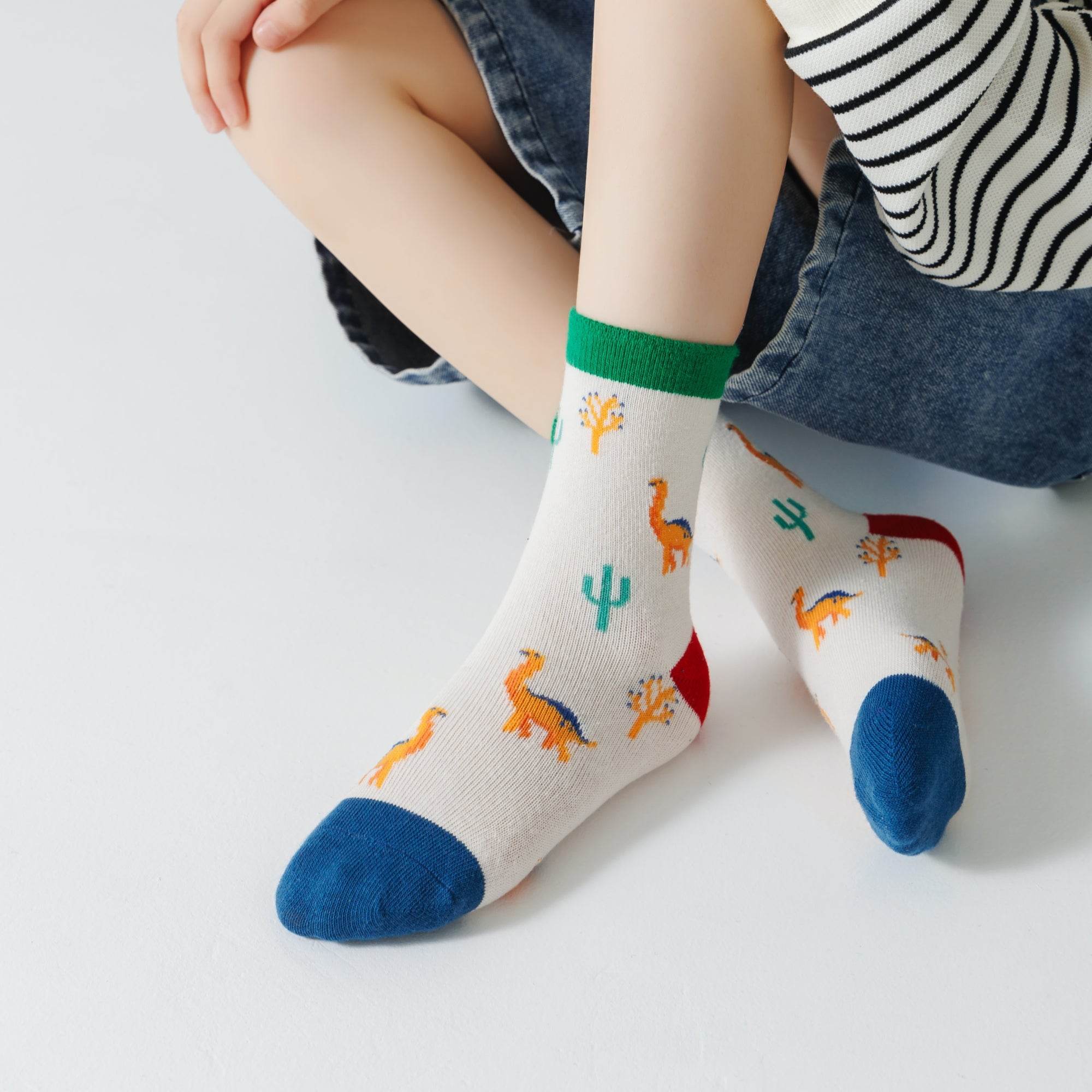 Kid's Boys' Dinosaur & Stripe Crew Socks - 5 Pairs - Weavasocks