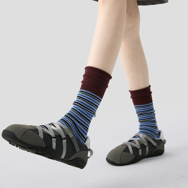 Striped Cuff Socks - Maroon