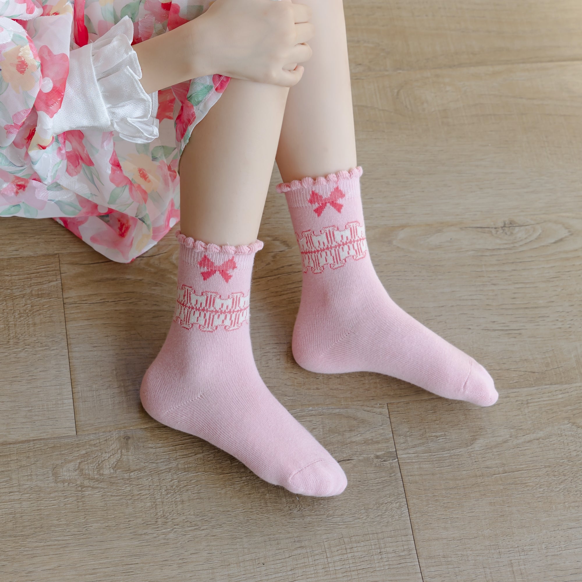 Kid's Girls' Bow & Floral Crew Socks - 5 Pairs