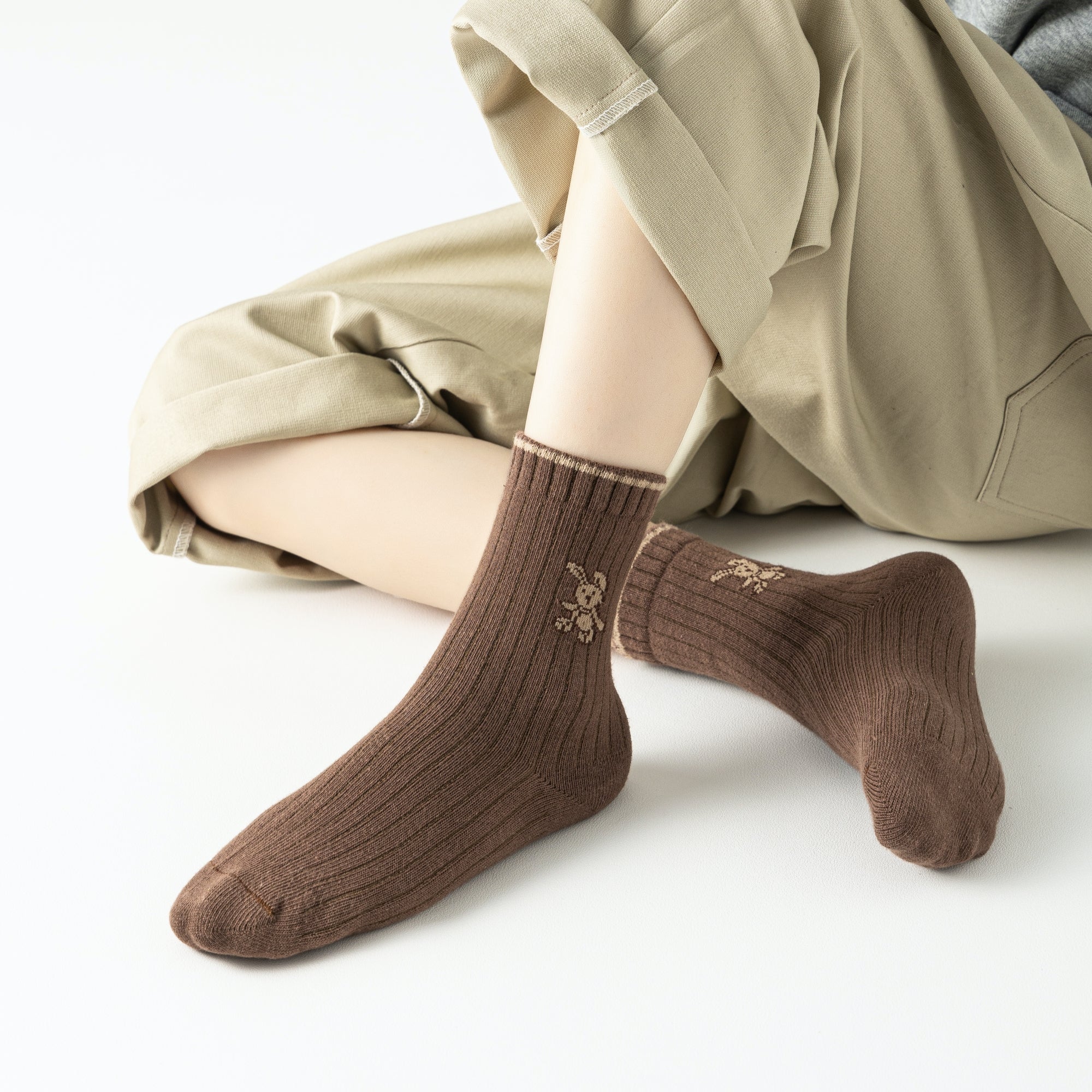 Kid's Neutral Ribbed Crew Socks 5 - Pairs