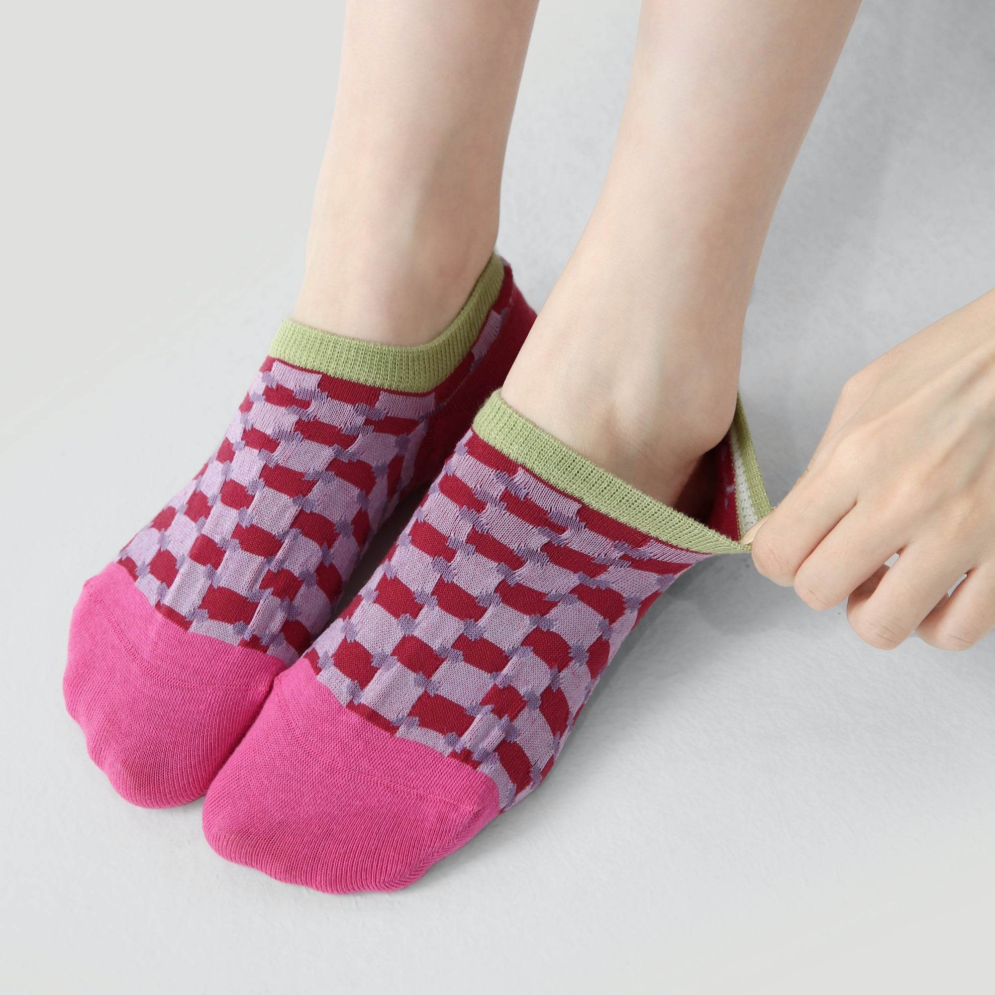 Women's Colorful Patterned No-Show Socks - 3 Pairs