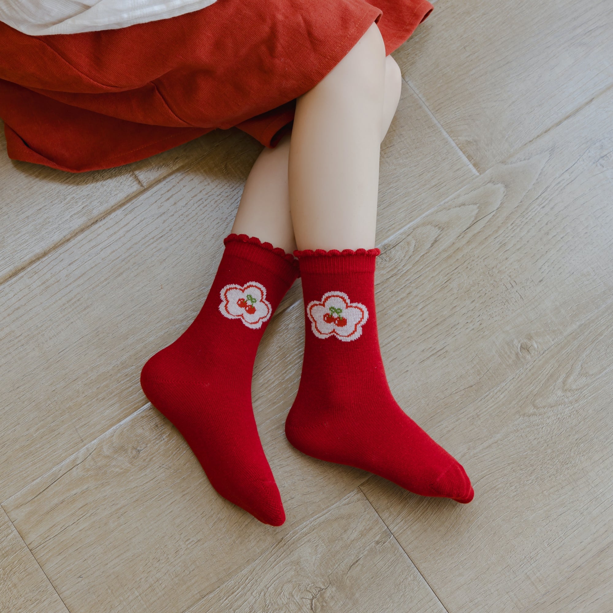 Kid's Girls' Holiday Cherry Crew Socks - 5 Pairs