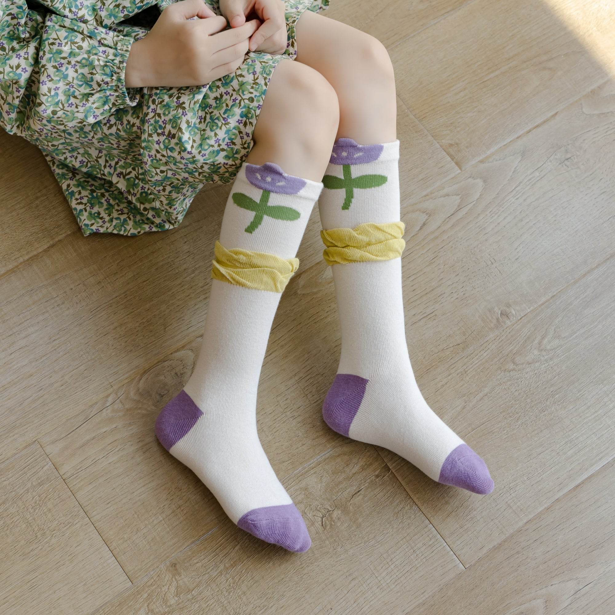 Kid's Girls' Sweet Floral Ruffle Knee High Socks - 3 Pairs - Weavasocks